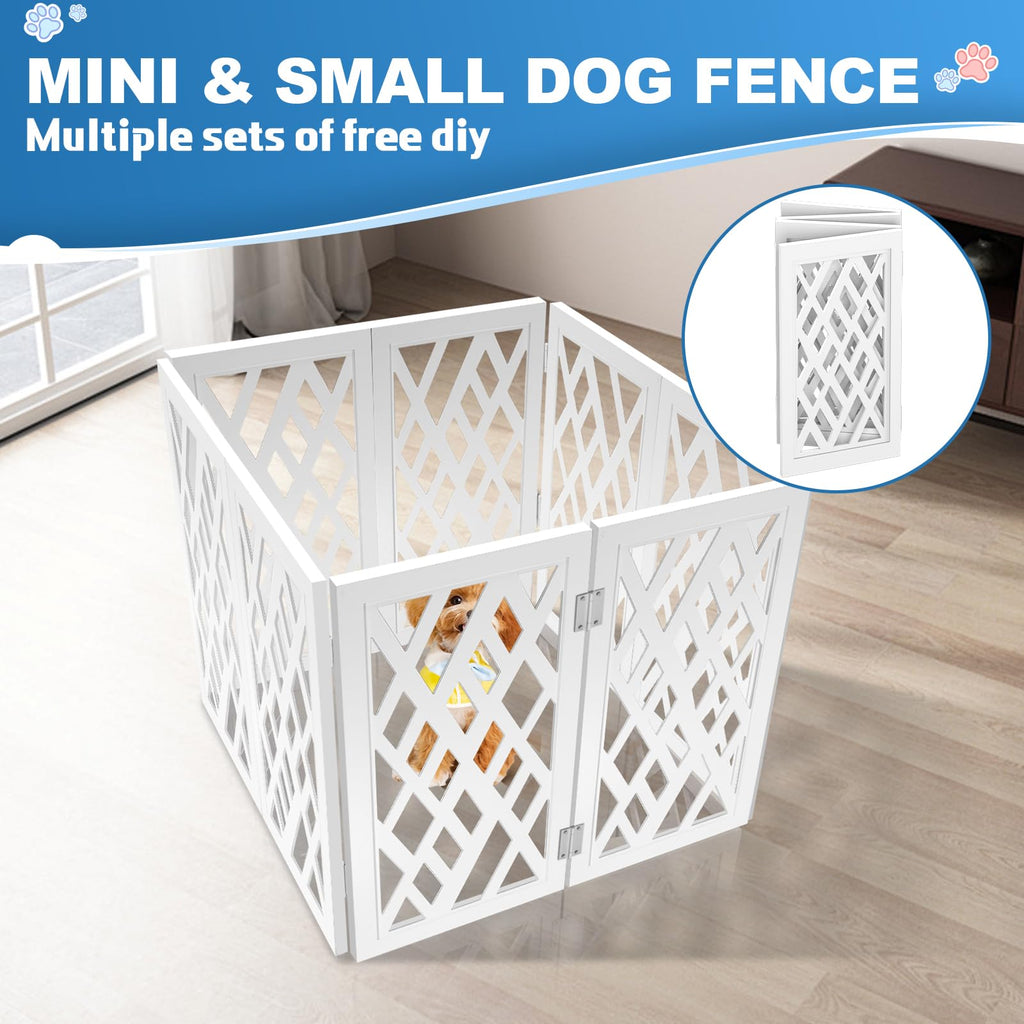 Cut-Out Design 16" Short Dog Gate for Small Dogs, Foldable Retractable Puppy Gate Indoor - Freestanding Lightweight Pet Barrier for Doorways, Stairs, Hallways (Extends to 35", White)