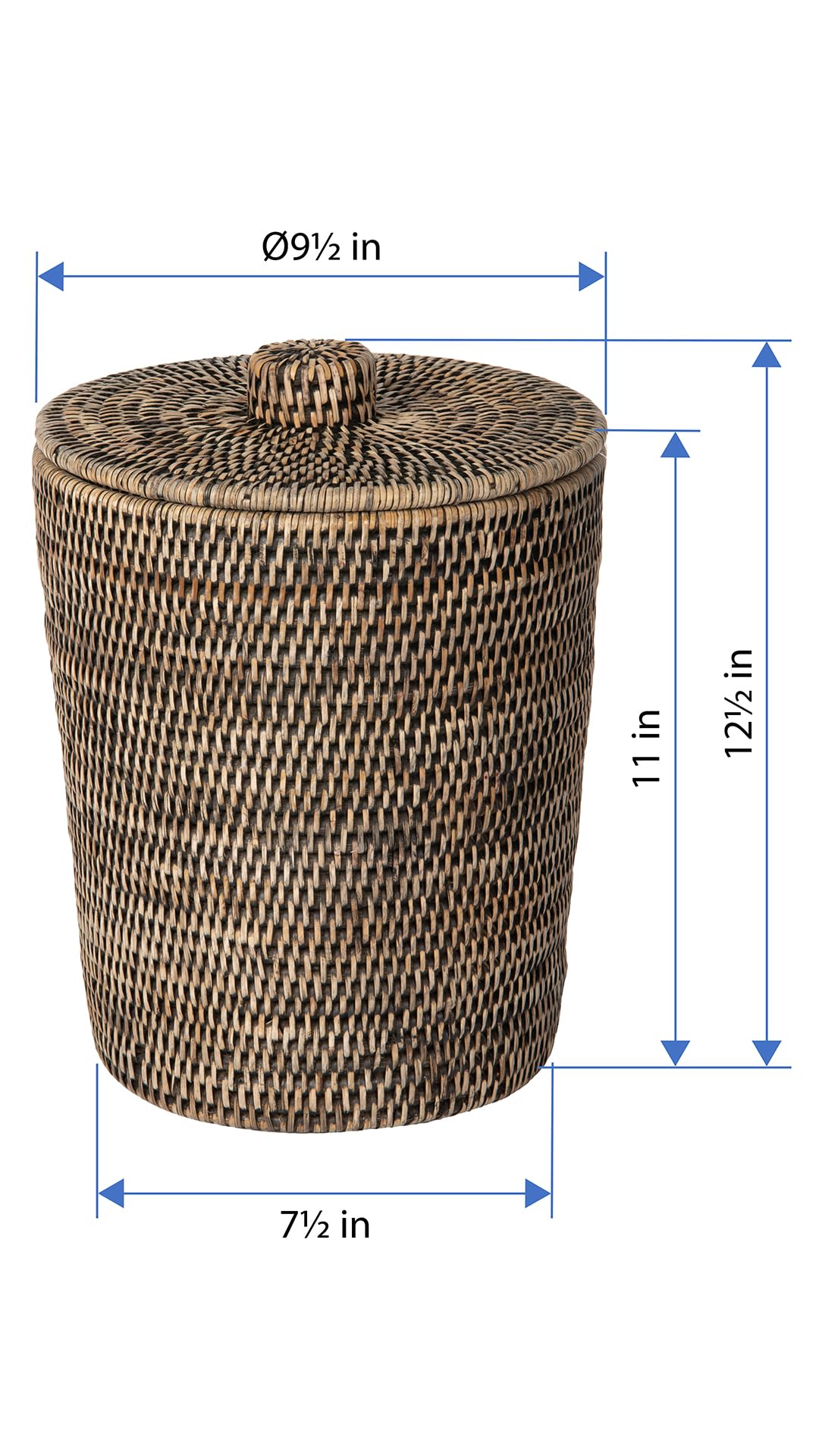 Kouboo La Jolla Rattan Round Waste Basket with Lid & Plastic Insert Black Wash