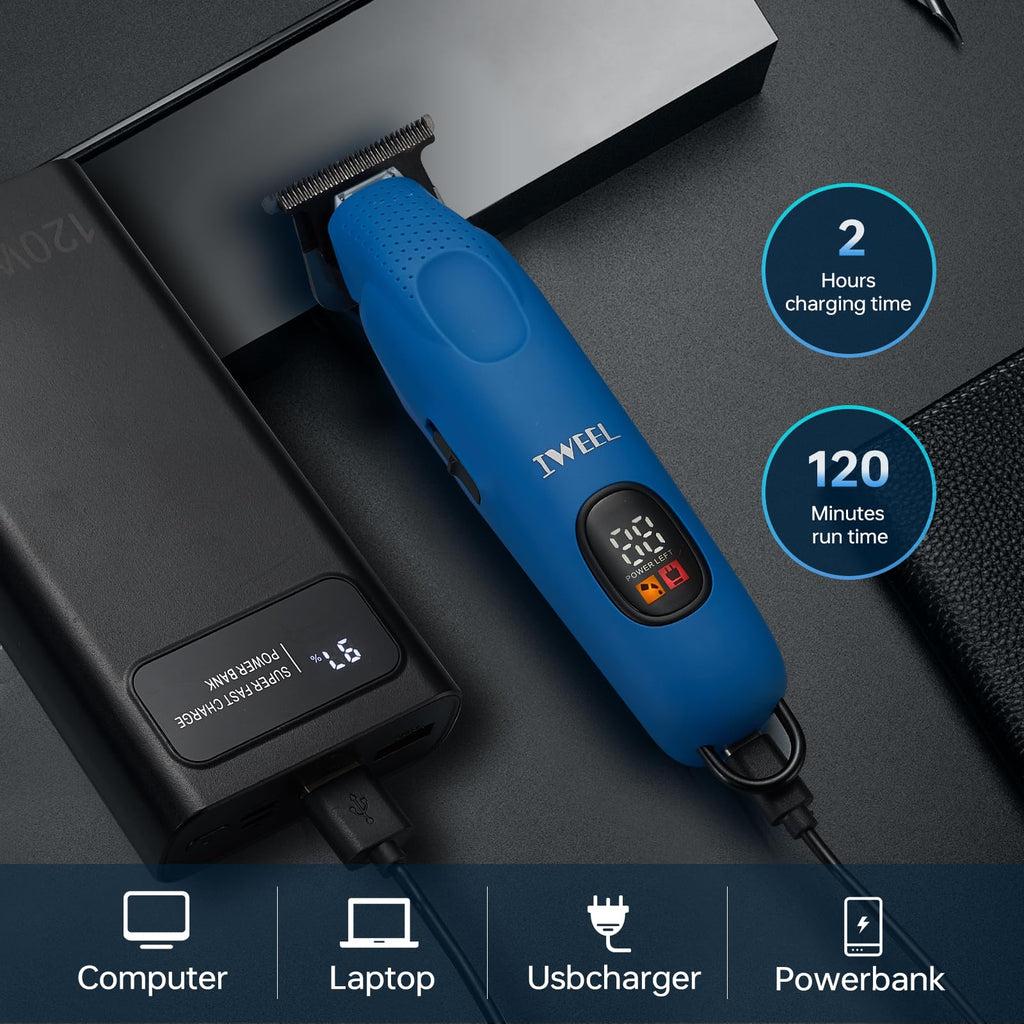 IWEEL Professional Beard Trimmer for Men - Electric Hair Clippers, Zero Gapped T-Blade Edgers, Cordless Rechargeable Mustache Trimmer Grooming Kit for Body