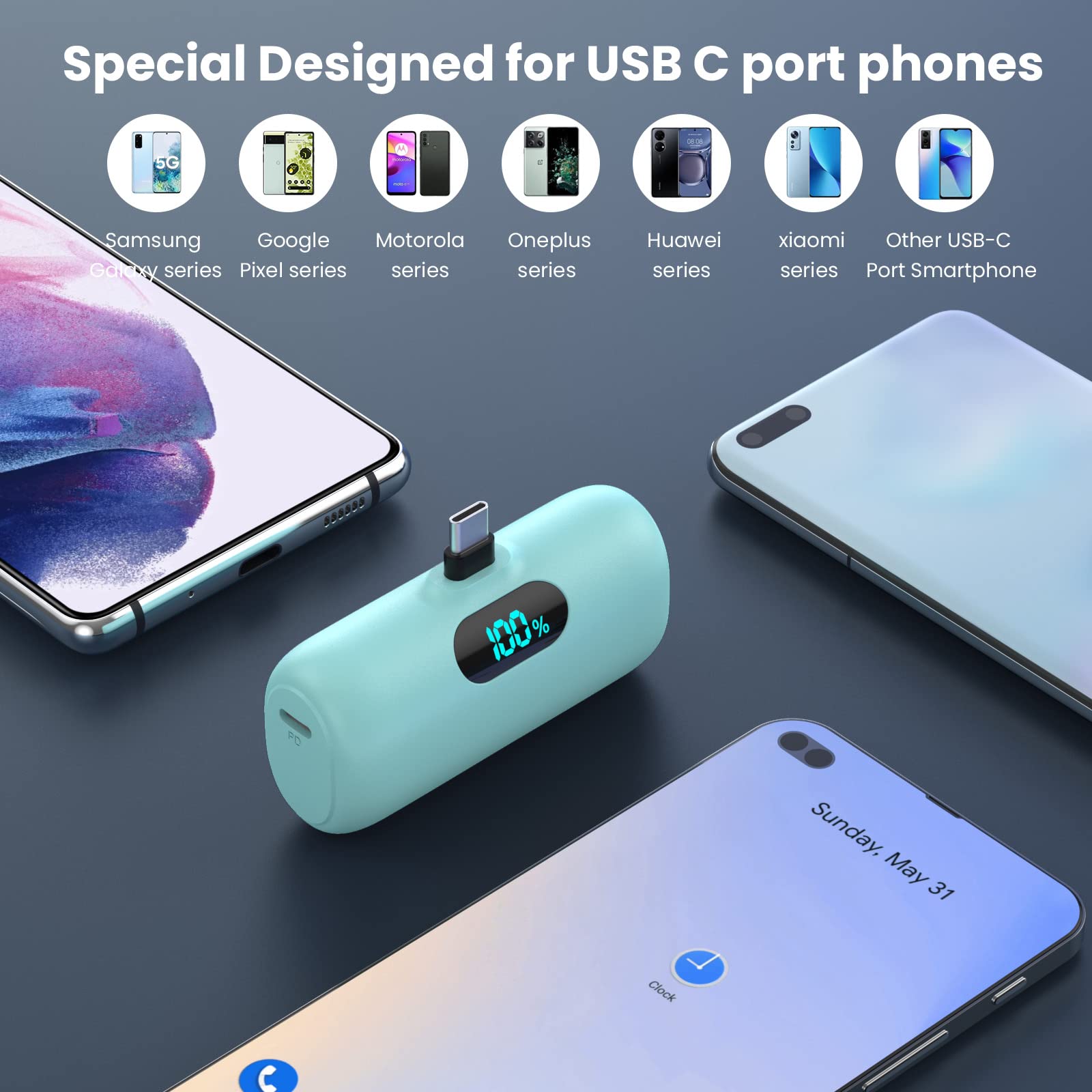 [2-Pack]Portable Charger for iPhone 17/16/15,Mini Power Bank 5000mAh PD USB C Portable Phone Charger,Travel Essential Battery Pack for iPhone 17/17 Air/16/16 pro/15/15 pro Max/Android/Samsung/Moto/LG