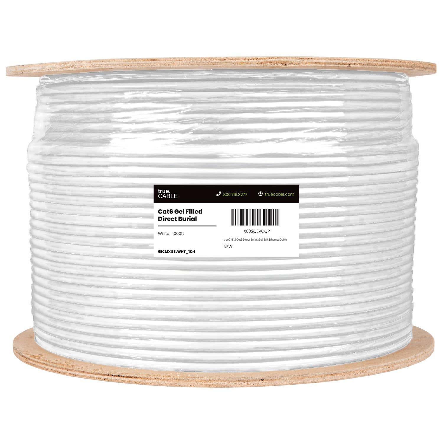 TRUE CABLE Cat6 Direct Burial Bulk Ethernet, Gel Filled, Unshielded, 500ft, Black, Outdoor OSP Jacket, Waterproof, UV Resistant, 23AWG Solid Bare Copper, 550MHz, PoE++ (4PPoE)
