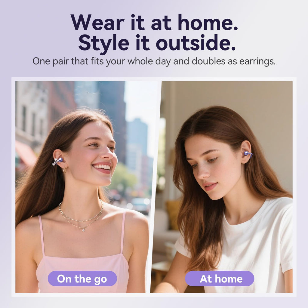 Kinglucky Jewelry-Inspired Clip-On Earbuds with Butterfly Earrings, Comfortable Fit & 40H Playtime Open Ear Bluetooth 5.4 Wireless Headphones for Women, Small Ears, Sports & Workouts (Black)