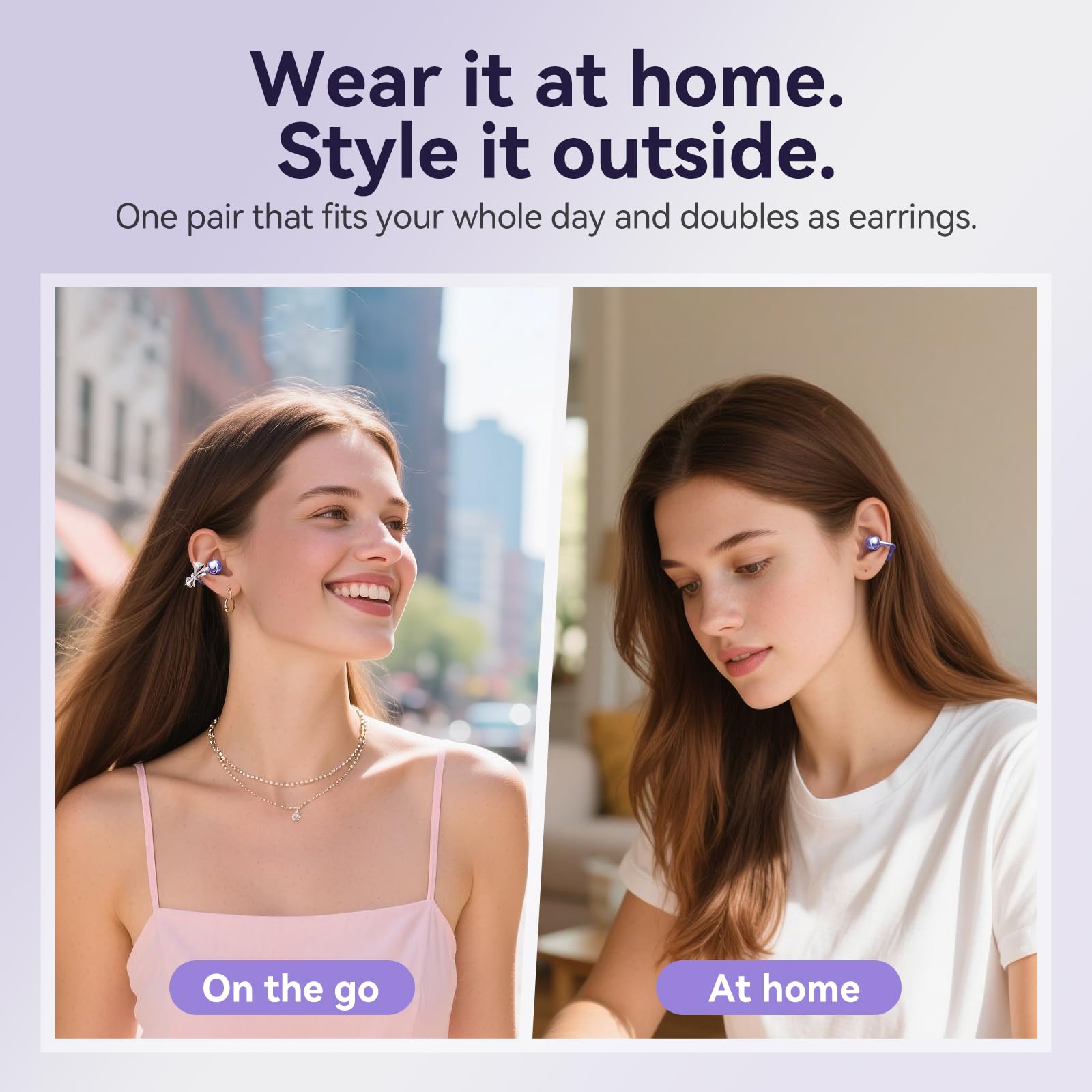 Kinglucky Jewelry-Inspired Clip-On Earbuds with Butterfly Earrings, Comfortable Fit & 40H Playtime Open Ear Bluetooth 5.4 Wireless Headphones for Women, Small Ears, Sports & Workouts (Black)