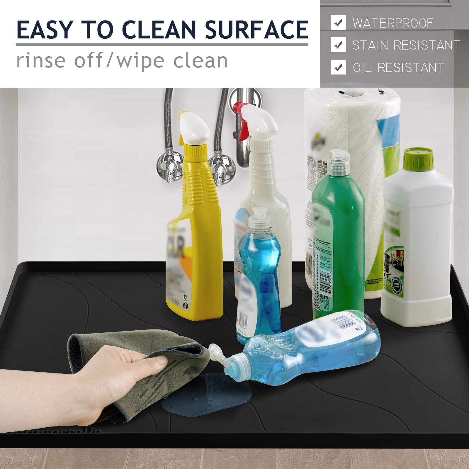 Heavy Duty Silicone Under Sink Mats for Kitchen Waterproof 19" x 19", Extra Thick Under Sink Rubber Mat Drip Tray, Raised Edge Under Sink Liner,Prevent Drips, Leaks, Spills,Beige