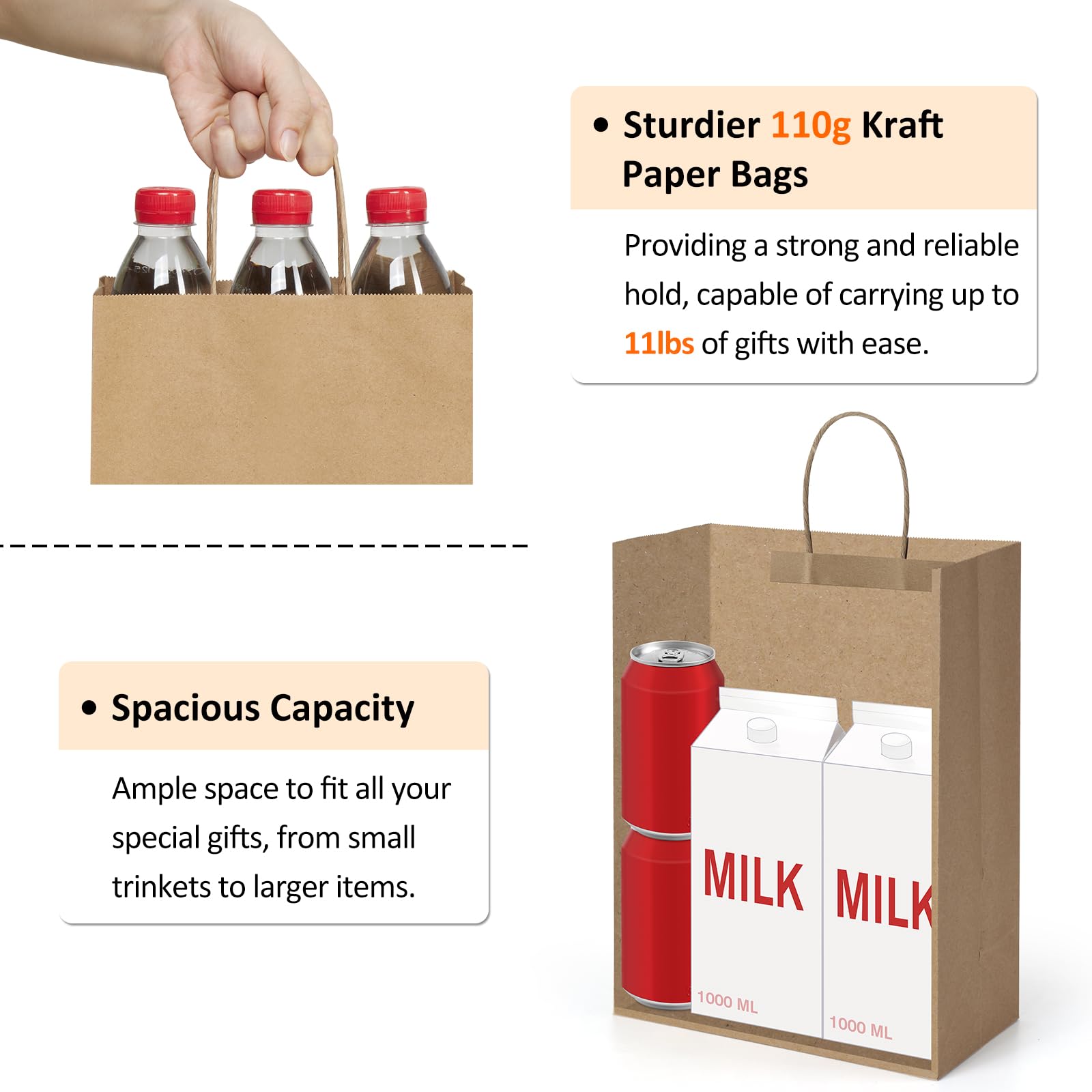 BagDream Gift Bags 10x5x13 25Pcs Kraft Paper Shopping Bags with Handles, for Gifts, Business, Merchandise, Retail, Party Favor, Black Recycled Paper Sacks