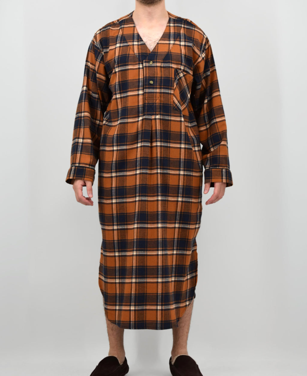 Andrew Scott Men's 2 Pack Lightweight Cotton Flannel Sleep Shirt, Long Henley Nightshirt Pajamas