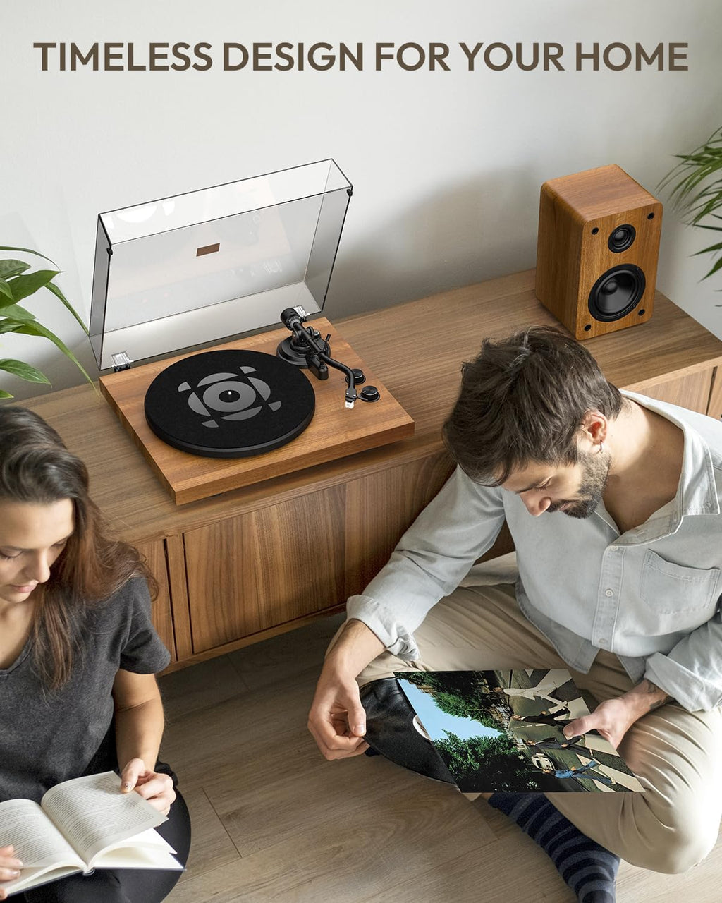 QLEARSOUL SoulBox S1 Vinyl Record Player with Stereo Speakers, Turntable with Built-in Preamp, S-Shaped Tonearm, 33/45 RPM - Black