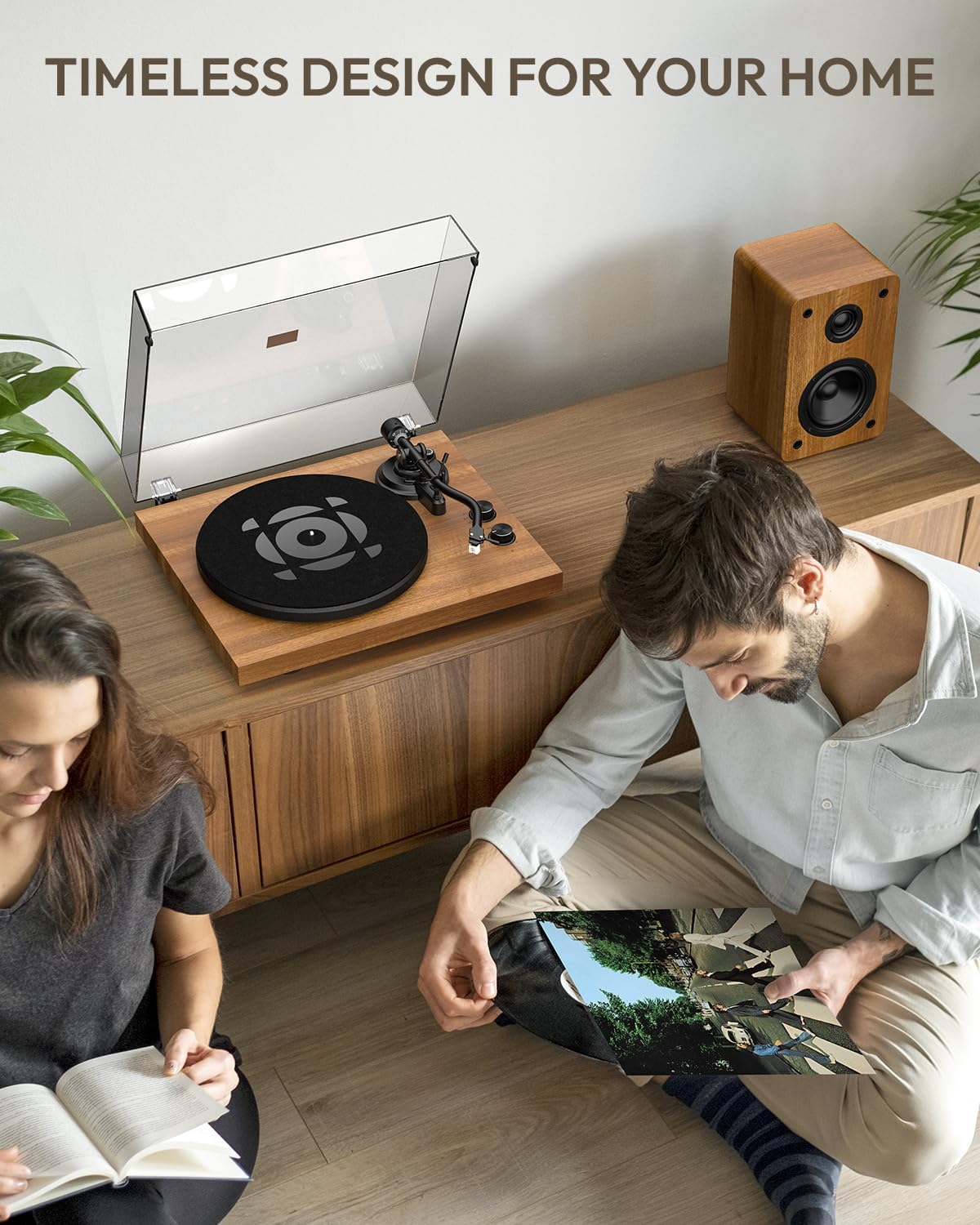 QLEARSOUL SoulBox S1 Vinyl Record Player with Stereo Speakers, Turntable with Built-in Preamp, S-Shaped Tonearm, 33/45 RPM - Black