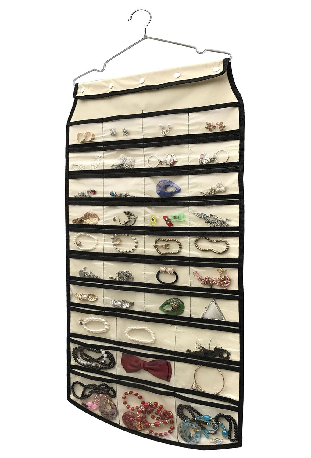 BB Brotrade Hanging Jewelry Organizer,Accessories Organizer,80 Pocket Organizer for Holding Jewelries（Beige）
