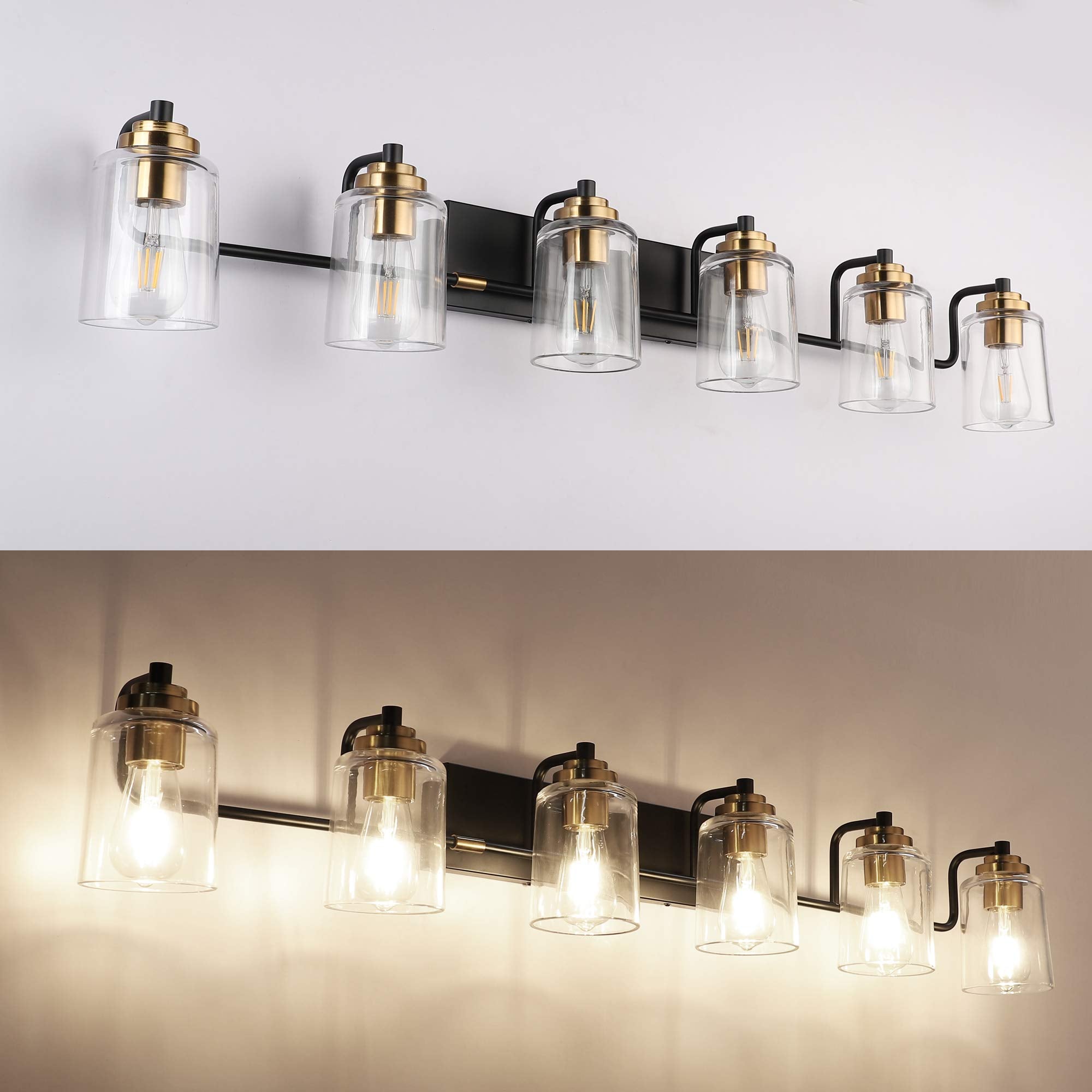 SOLFART 20.1 Inch Black Vintage Bathroom Vanity Light Fixtures Fixtures with Modern Glass Globe Shade Metal Brass Wall Lamp 2 Lights