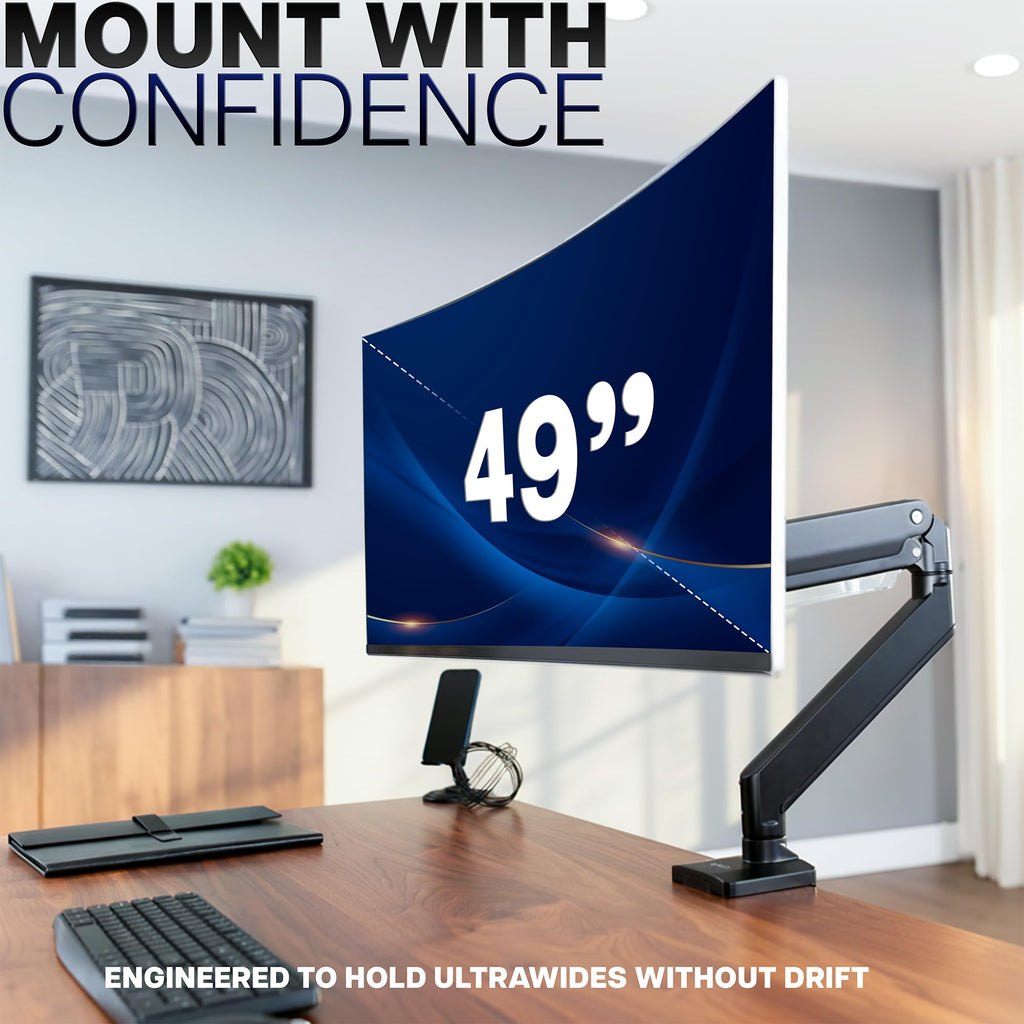VIVO Premium Aluminum Tall Extended Monitor Arm for Ultrawide Monitors up to 49 inches and 33 lbs, Single Desk Mount Stand, Pneumatic Height Adjusting, Max VESA 100x100, Black, STAND-V101GT