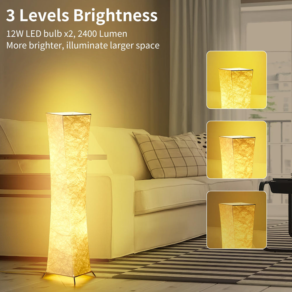 chiphy Floor Lamp, Dimmable 39" (XS) Tall Standing Lamp, 3 Levels Adjustable Brightness 12Wx2 LED Bulbs, Column Floor Light w/White Fabric Shade, Home Decor for Living Room, Bedroom, Kids Room