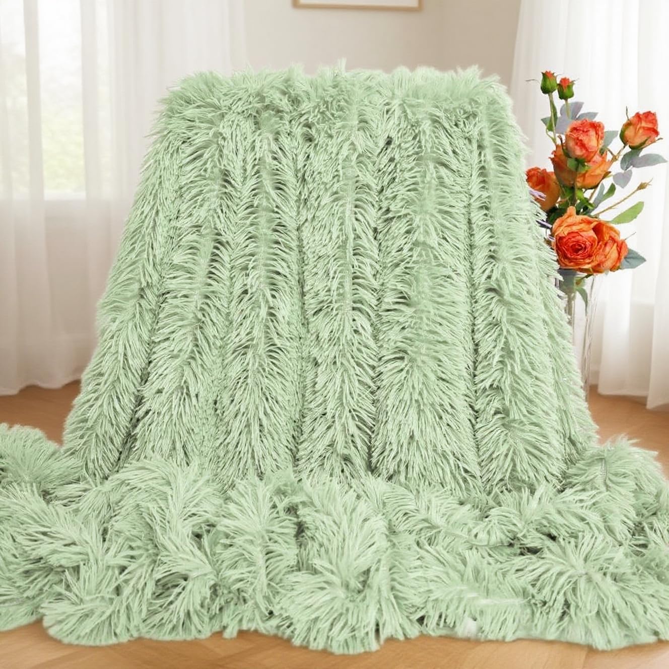 Plush Super Soft Blanket Bedding Sofa Cover Furry Fuzzy Fur Warm Throw Qulit Cozy Couch Blanket for Winter (51"x63", Black)