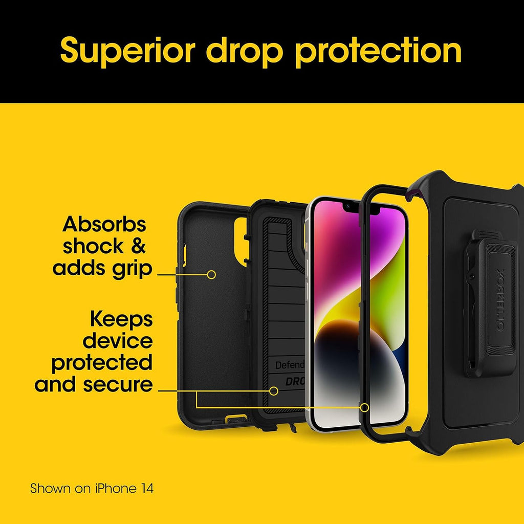 OtterBox iPhone 15, iPhone 14, and iPhone 13 Defender Series Pro Case - Black, screenless, Rugged & Durable, with Port Protection, Includes Holster Clip Kickstand