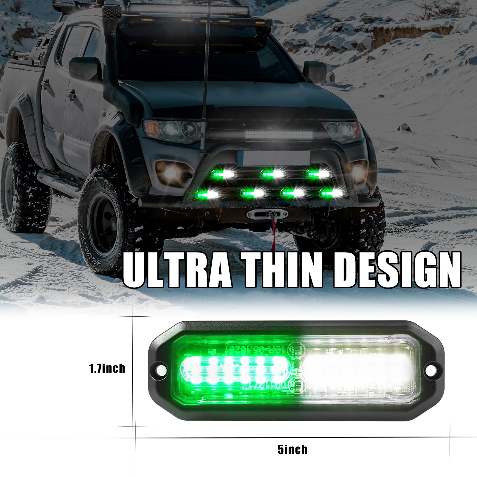 WINECO Amber led strobe lights for trucks 8pcs 12-LED Surface Mount Flashing Strobe Lights kit for Trucks Car Vehicles LED Mini Grille Grill Strobe Light Head Emergency Hazard Warning lights