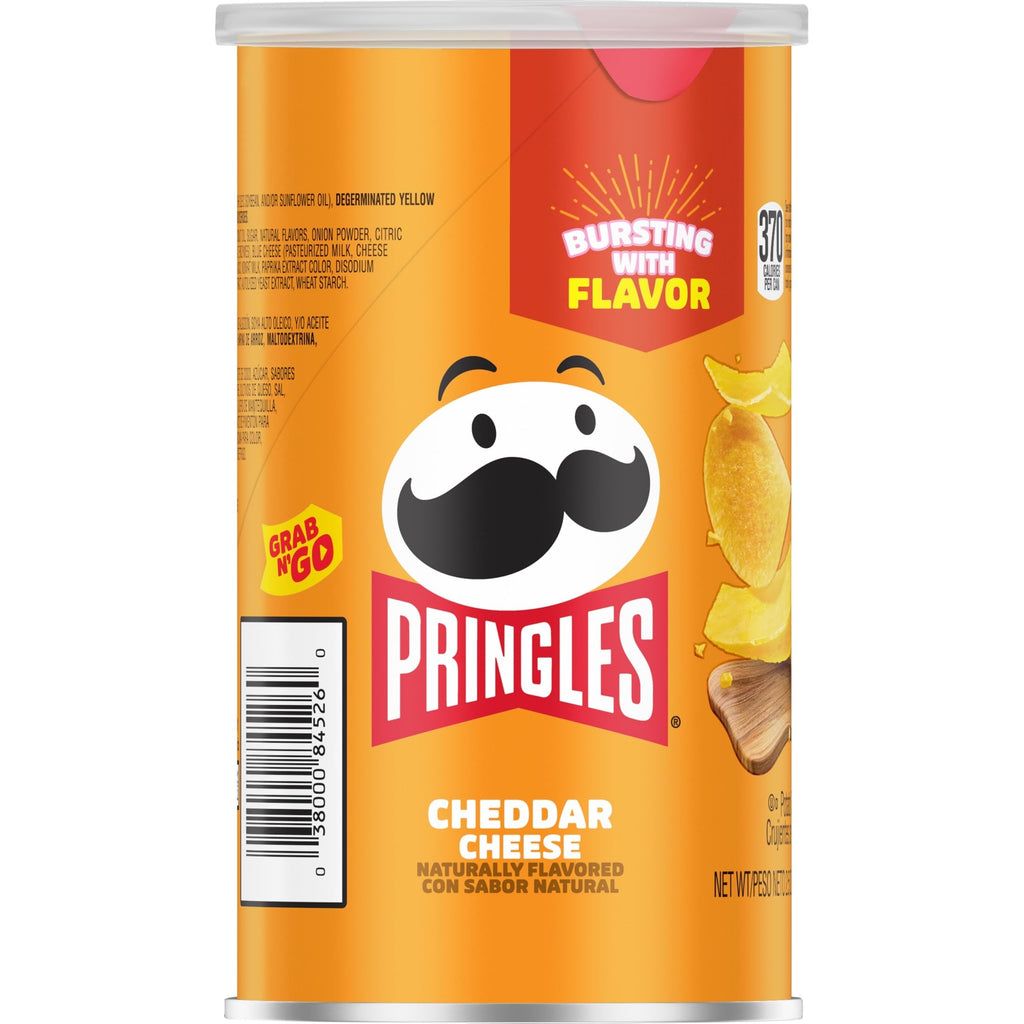 Pringles, Crisps, Lunch Snacks, Office and Kids Snacks, Grab N' Go, Cheddar Cheese (12 Cans)