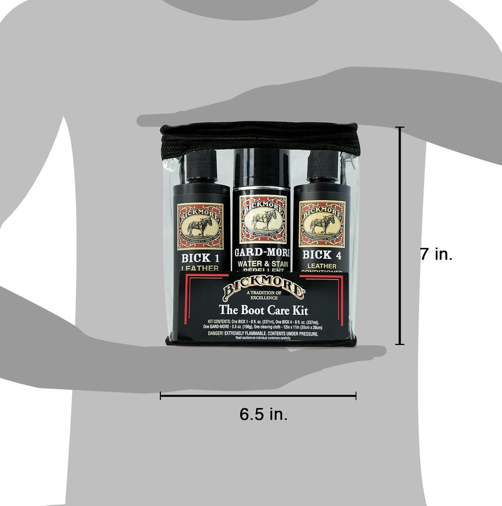 Leather Boot Care Kit - Bick 1 Cleaner, Bick 4 Conditioner, Gard-More Water Repellent Spray & Cloth - Made in USA - Shoe Care Set for Cowboy Boots, Work Boots, Furniture, Bags, Purses, Jackets, & Tack