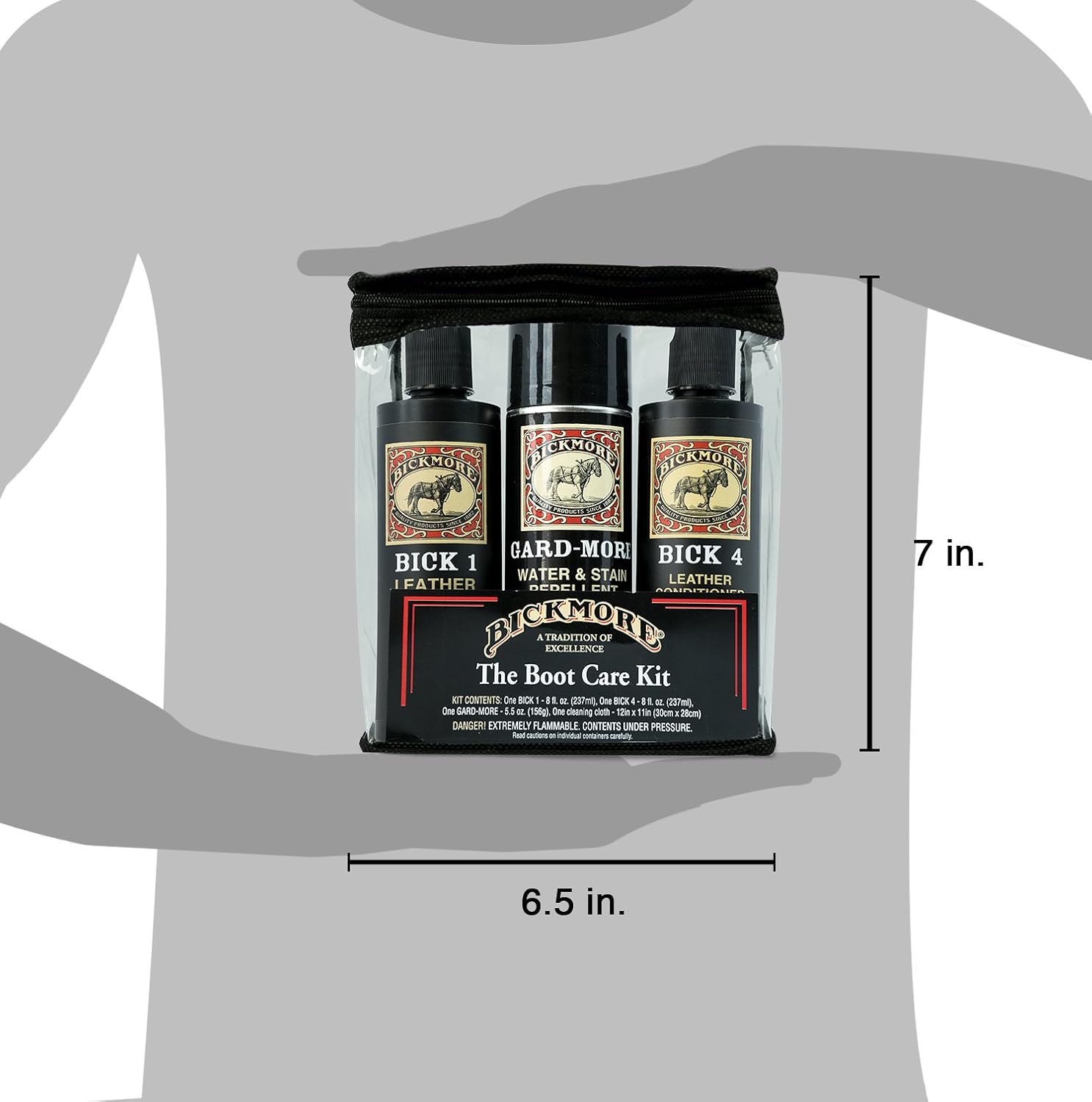 Leather Boot Care Kit - Bick 1 Cleaner, Bick 4 Conditioner, Gard-More Water Repellent Spray & Cloth - Made in USA - Shoe Care Set for Cowboy Boots, Work Boots, Furniture, Bags, Purses, Jackets, & Tack