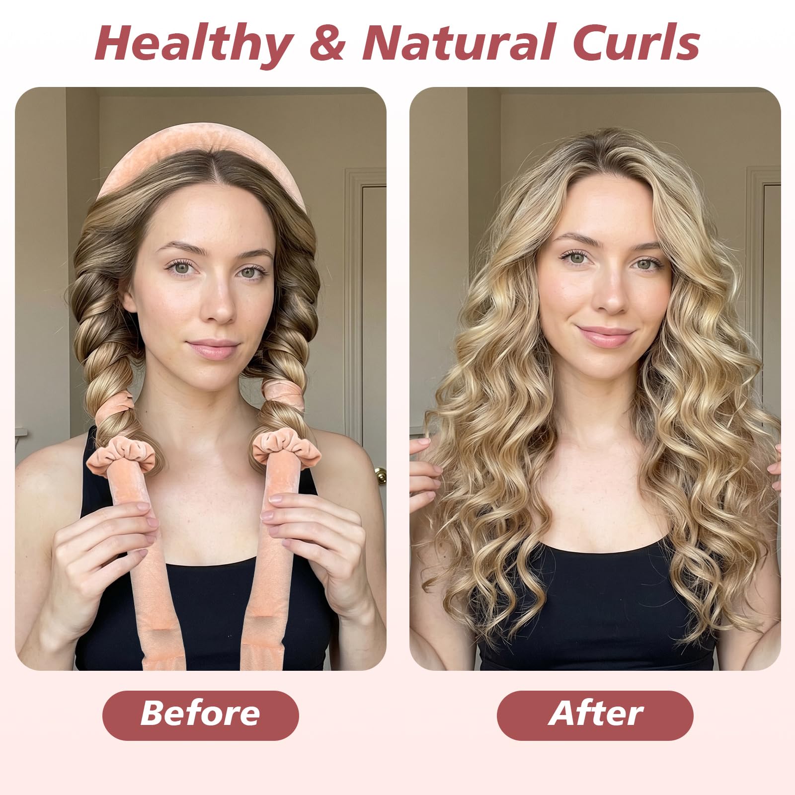 Gwabee Heatless Curls Overnight Hair Curler, 70" Soft Hair Curlers to Sleep In No Heat Curls Overnight, 9 PCS No Heat Curlers Set for Women - Blue