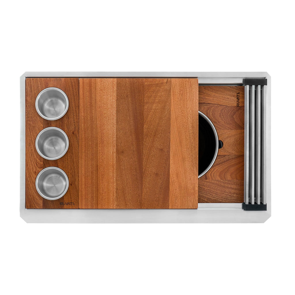Ruvati 33-inch Workstation Kitchen Sink - Dual Tier Double Bowl Kitchen Sink - Low Divide Undermount Sinks - 16 Gauge Stainless Steel Kitchens Sinks - RVH8255