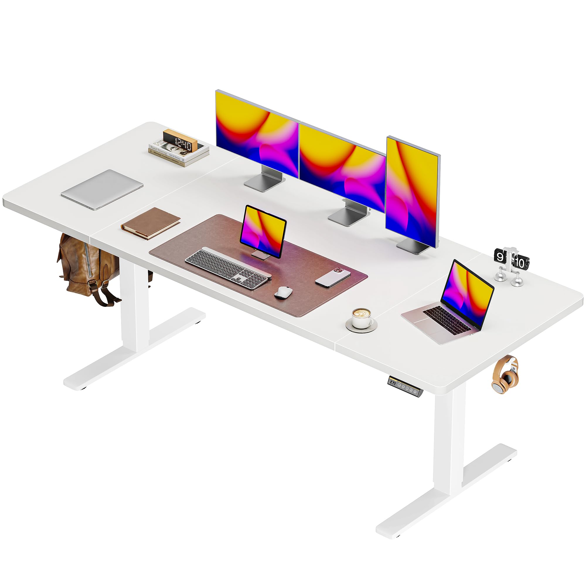 Huuger 48 x 28 Large Electric Standing Desk, Height Adjustable Desk, 27.6" Deep Desktop, Stand up Gaming, 2 Hooks, 3 Preset Heights, for Home Office, Black