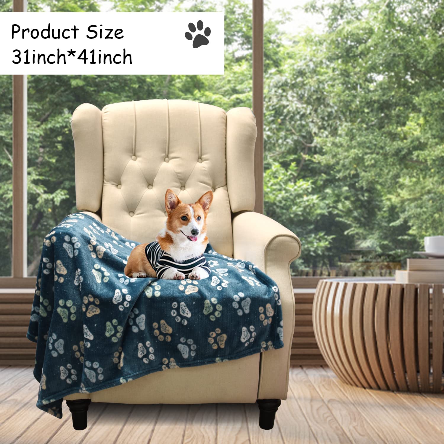 Rezutan 1 Pack 3 Dog Blanket for Large Dogs,41x31 inch for Medium Soft Fluffy Washable Pet Cat Blankets,Reversible Elephant & Paw Print for Dog Kennels & Beds, Sofas, Blue