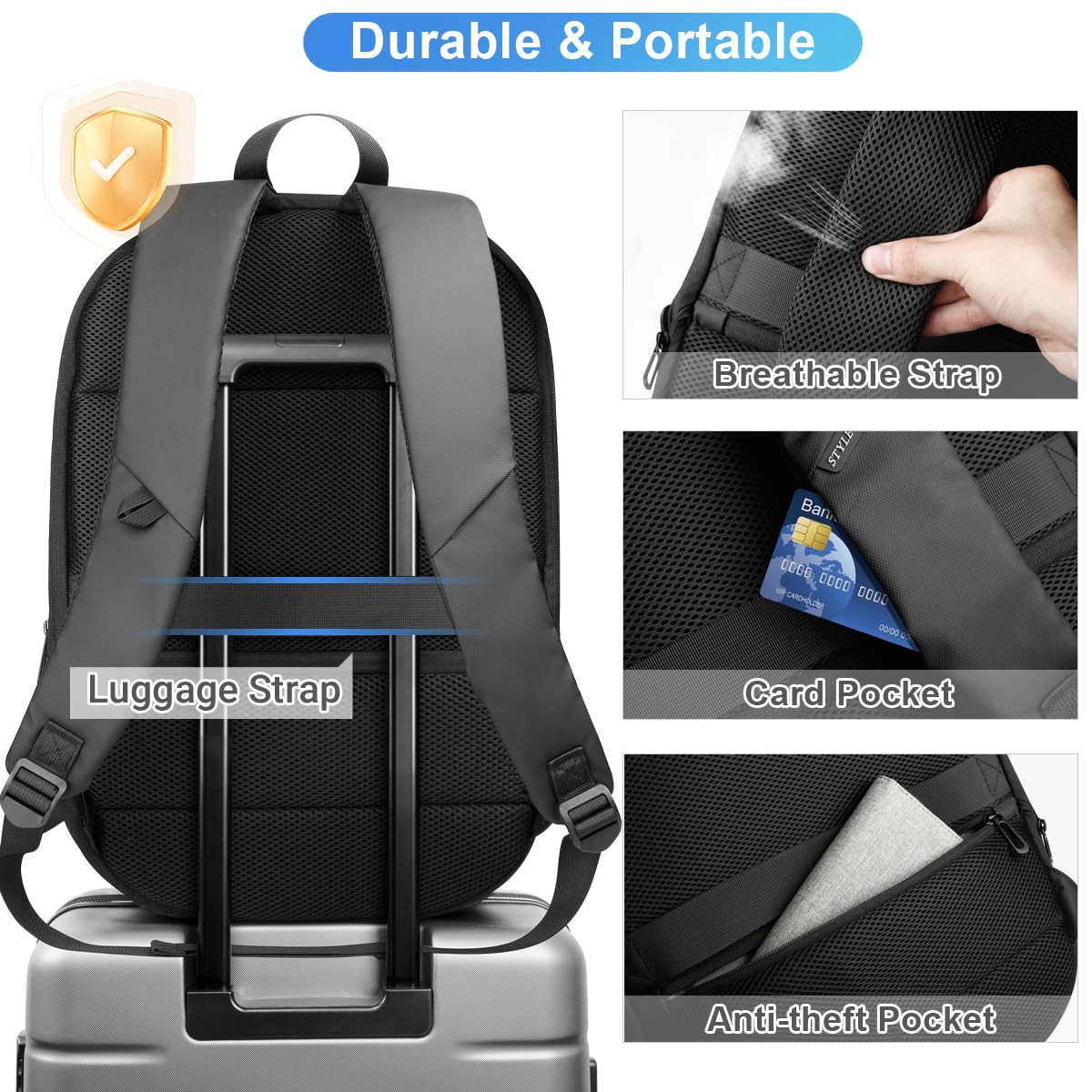 hk Business Backpack for Men 15.6 Inch,Slim & Expandable Waterproof Travel Laptop Backpack, Anti-Theft Lightweight Work Computer Bag, College Laptop Backpacks Gifts for Men Women-Black