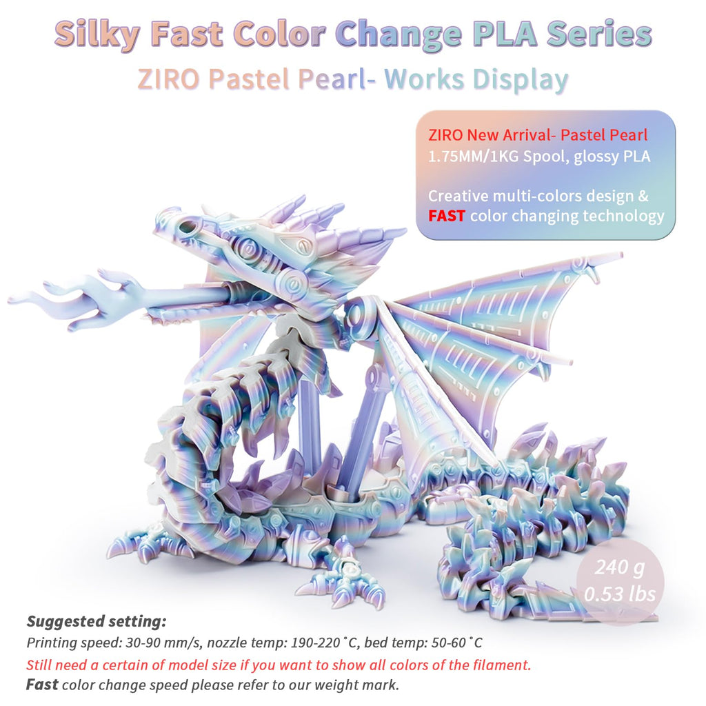 ZIRO Fast Color Change PLA, 1.75mm Color Gradient Filament, Glossy Rainbow PLA Filaments, Fit Most 3D Printer Pen, Shiny Surface 1KG/2.2lbs Spool, Aqua Sky (Silk)