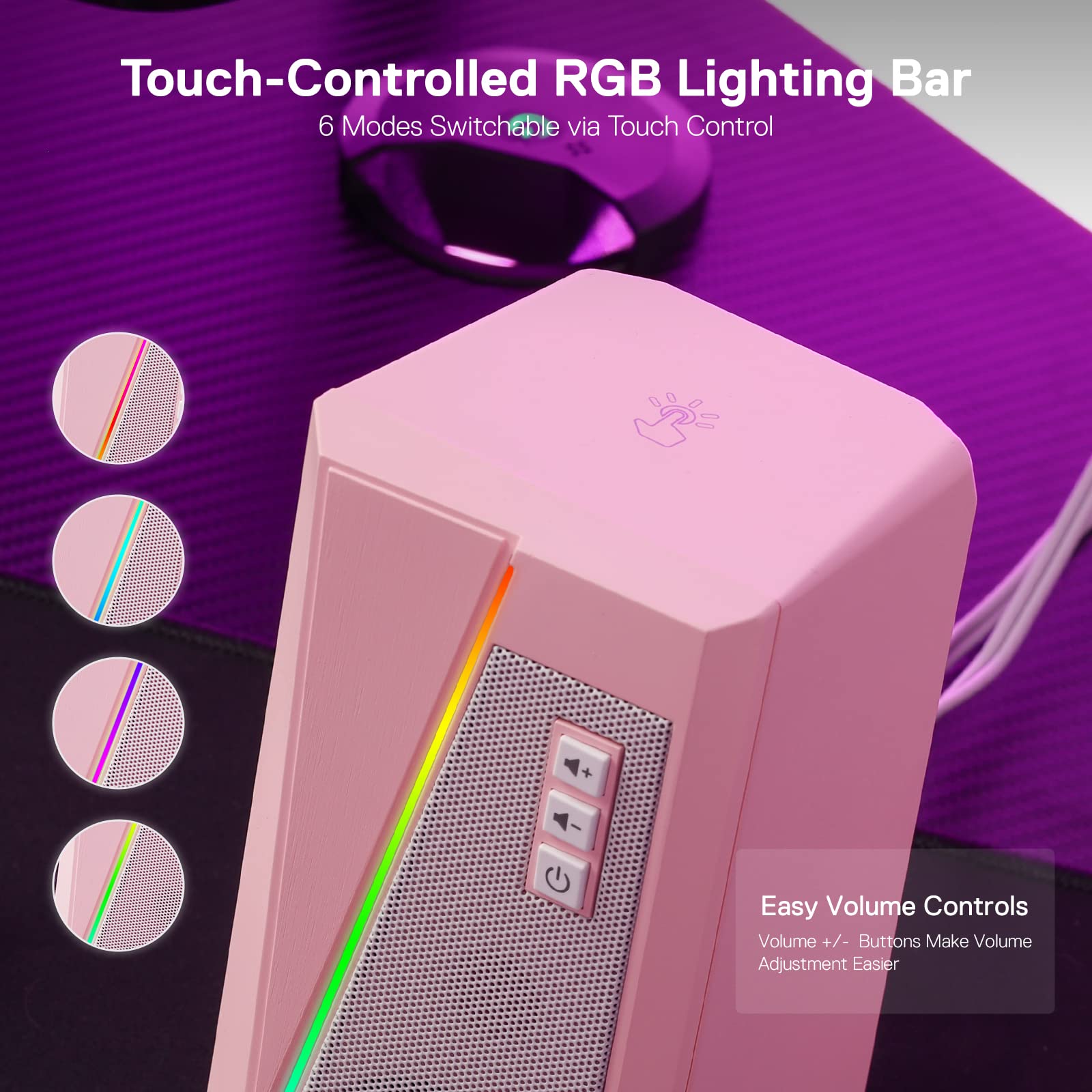 Redragon GS520 RGB Desktop Speakers, 2.0 Channel PC Computer Stereo Speaker with 6 Colorful LED Modes, Enhanced Sound and Easy-Access Volume Control, USB Powered w/ 3.5mm Cable