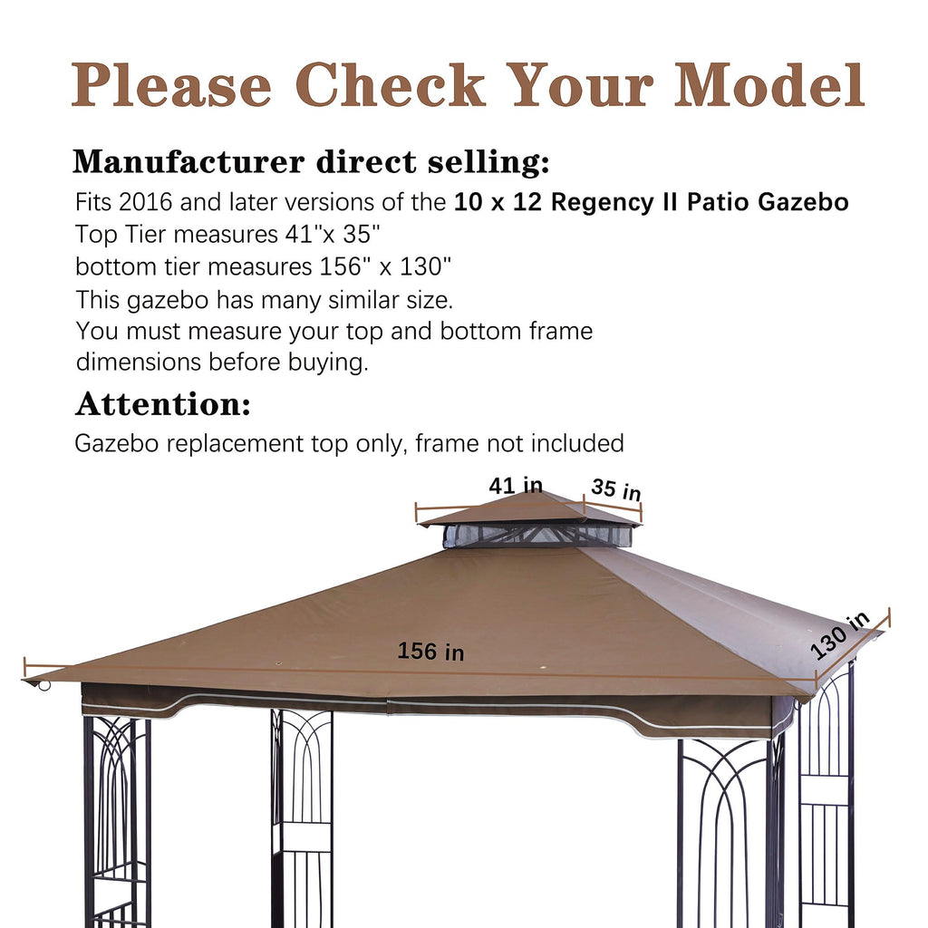 SCOCANOPY Replacement Gazebo Canopy Compatible with 10 x 12 Regency II Patio Gazebo Model L-GZ798PST,A101004104,A101004105,(Forest Green)