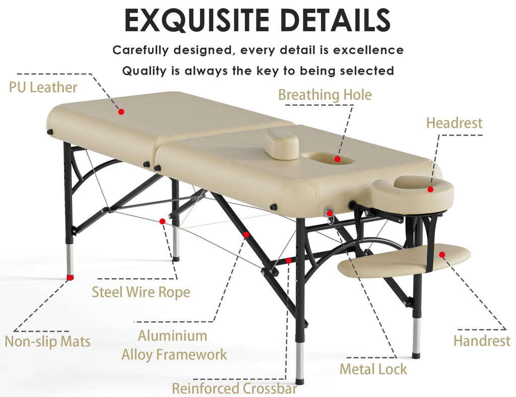 CLORIS 84" Professional Massage Table Portable Reinforced Wooden Leg 2 Folding Lightweight Spa Salon Tattoo Massage Bed Height Adjustable Hold Up to 1100LBS with Carrying Bag Black