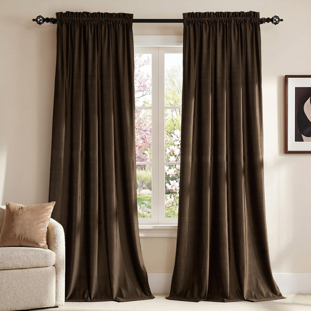 Champagne Beige Velvet Curtains 63 inches for Living Room Luxury Room Darkening Curtain Elegant Bedroom Thermal Insulated Modern Heavy Thick Soft Soundproof Rod Pocket Window Drapes Set of 2 Panels