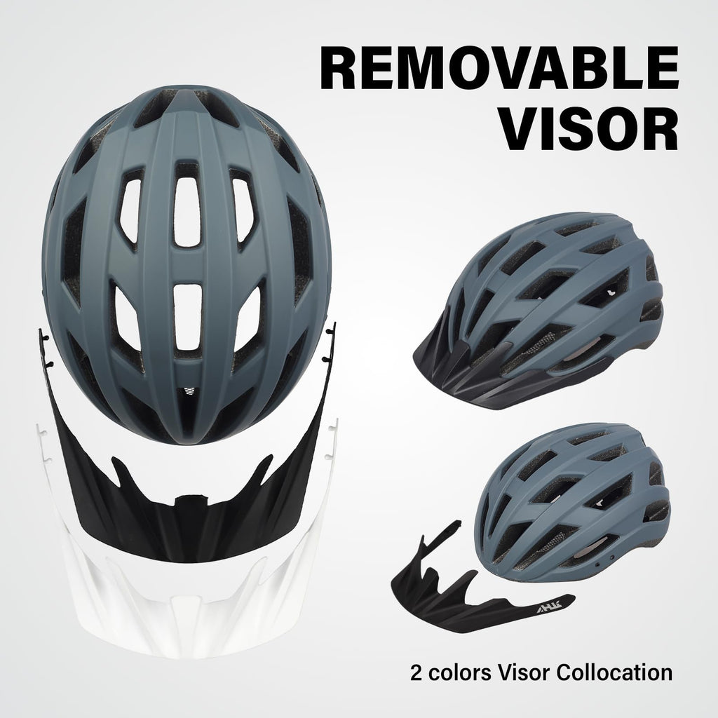 Youth Adult Road Bike Helmet, Men Women Adjustable Mountain Bicycle Helmet with Detachable Visor, 2 Sizes for Age 8-14+ Youth, Kids, Adult