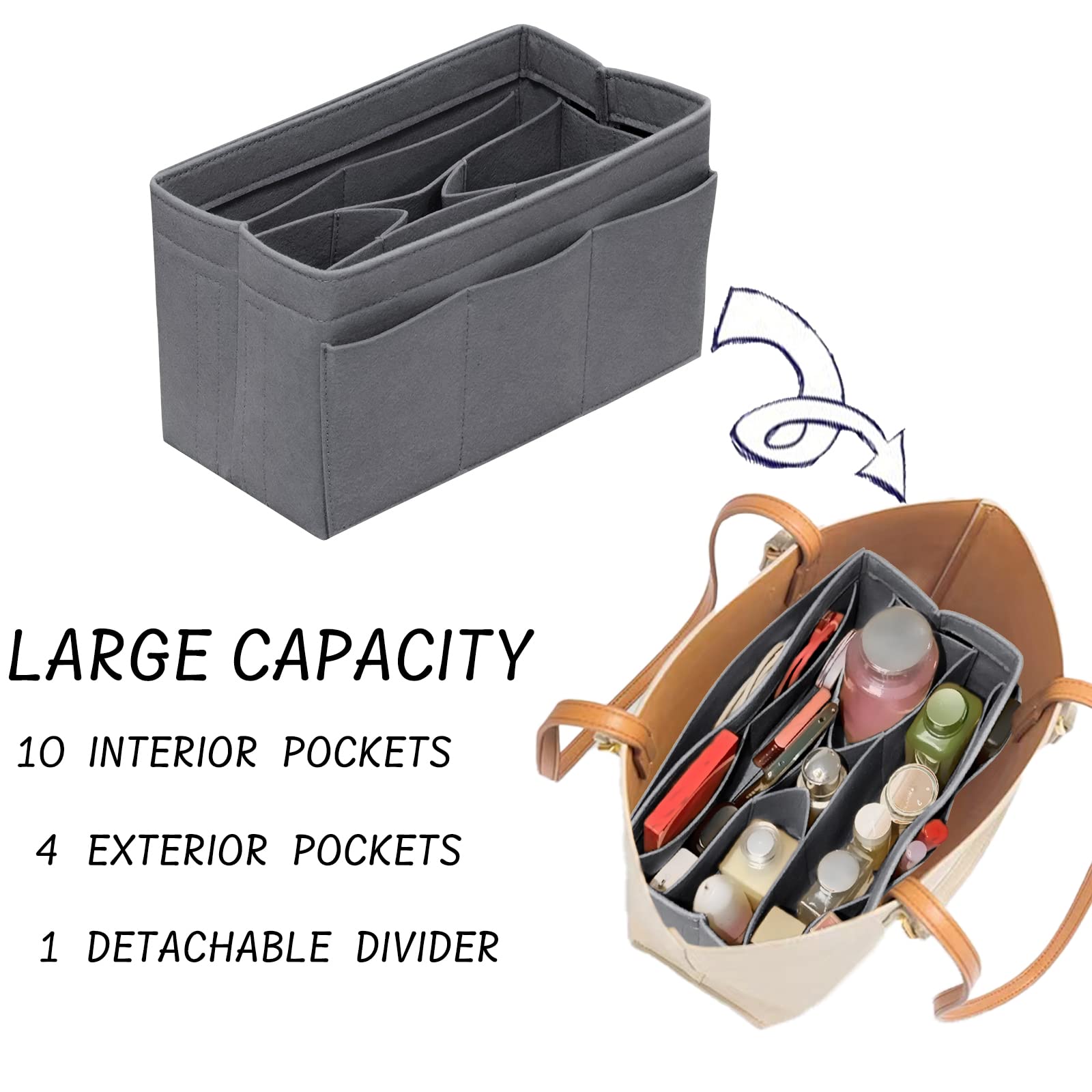 DailyPlus Purse Organizer Insert Felt Bag Organizer Handbag Organizer Insert Bag In Bag Organizer for Tote Purse Bag 14 Pockets Beige Small
