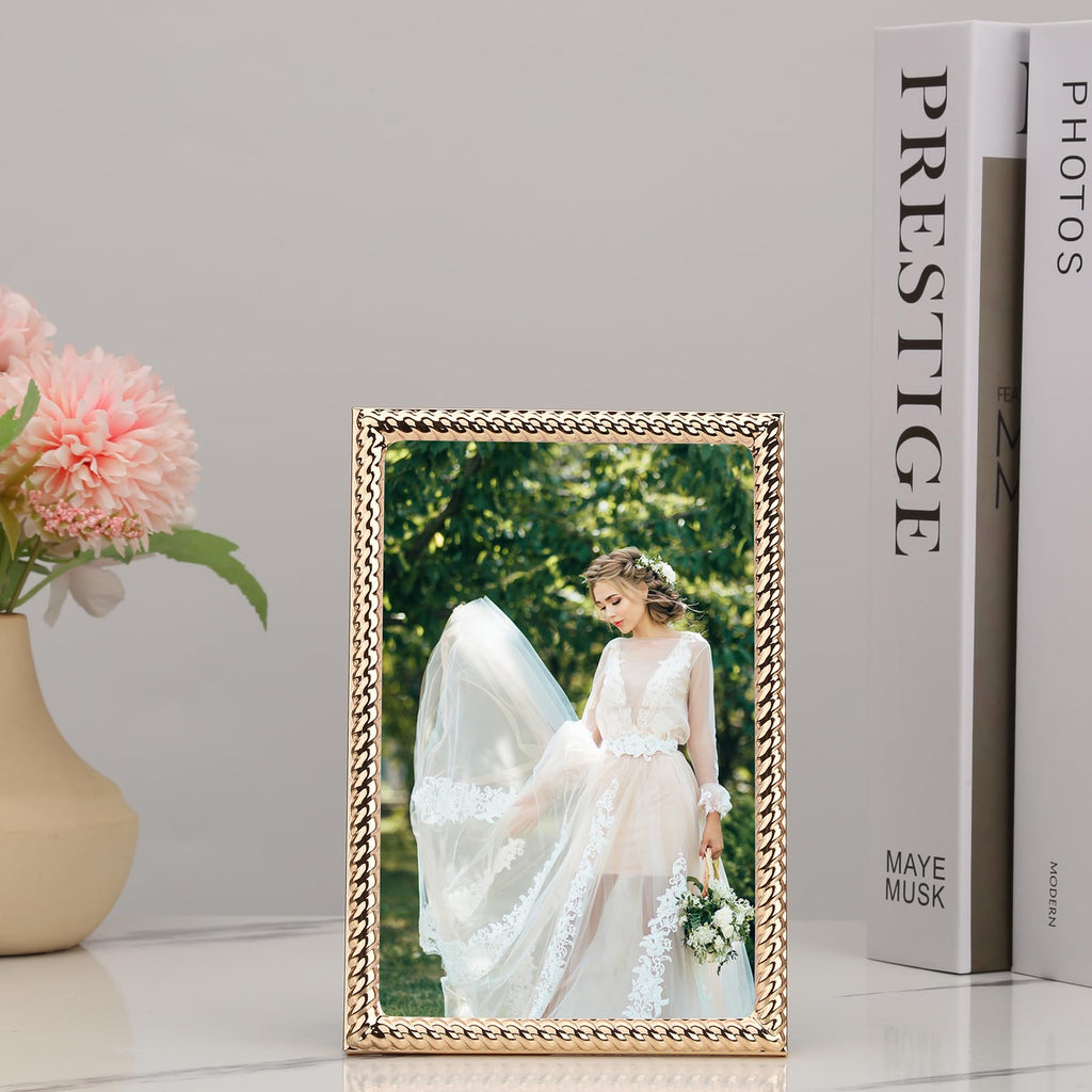 4x4 Gold Rope Design Metal Picture Frame With Mat for 3x3'', Premium Velvet Backing Real Glass Front Desktop & Wall Display Elegant Home Decor