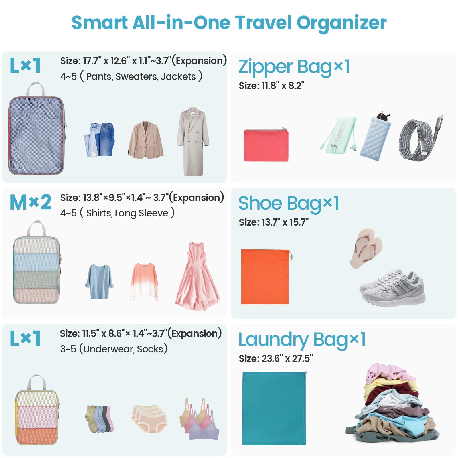 Cambond Compression Packing Cubes for Travel - Lightweight Expandable Travel Bags Luggage Organizers Travel Essentials Compression Cubes for Travel Space Saver for Carry on Suitcases Organizer