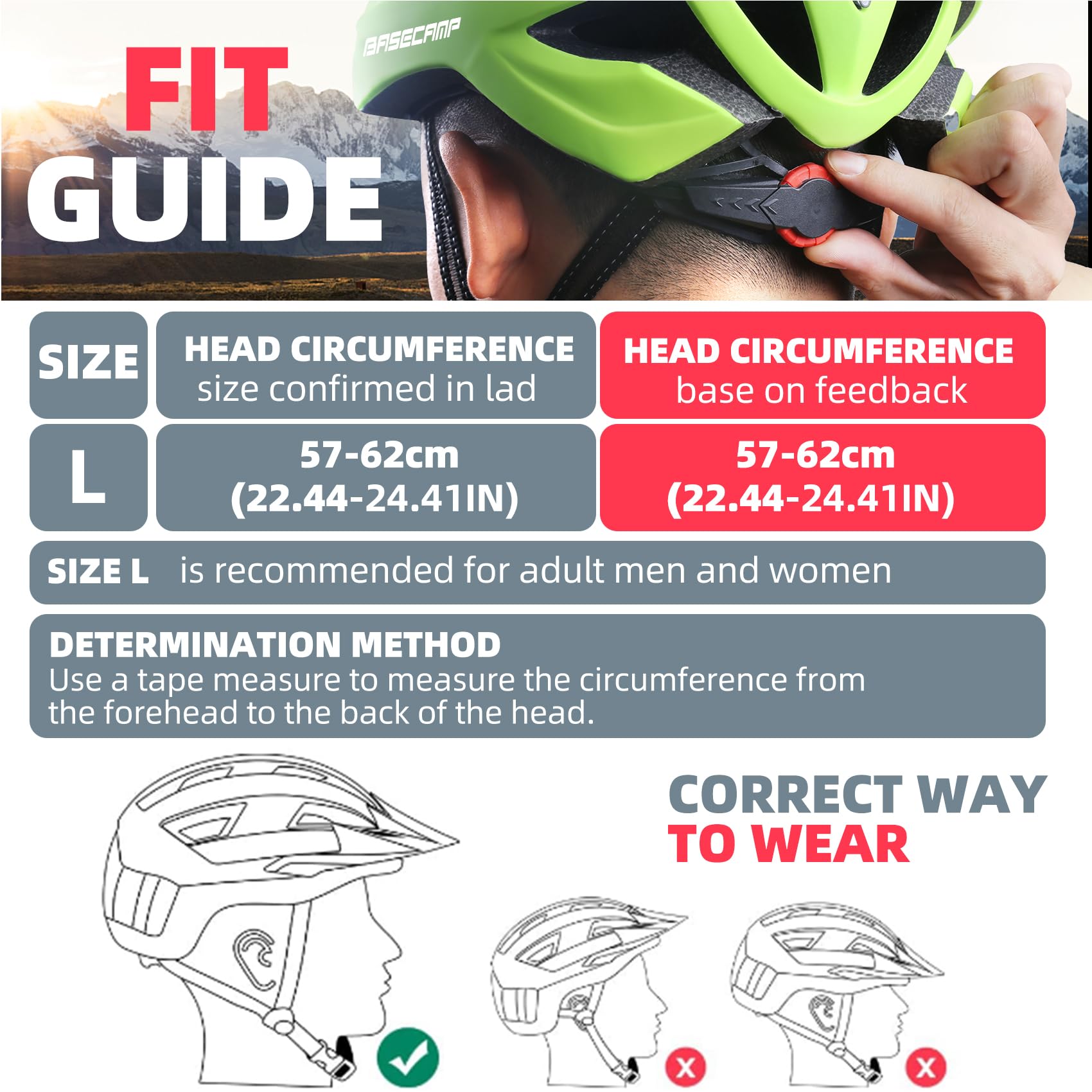 Bike Helmet, Basecamp Bicycle Helmet with Rear Light & Detachable Magnetic Goggles Lightweight Cycling Helmet Adjustable for Adult Men Women Mountain & Road (BC-069)