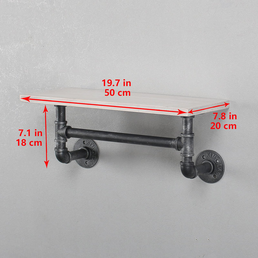MBQQ Industrial Pipe Shelf Bathroom Shelves Wall Mounted,19.6in Rustic Wood Shelf with Towel Bar,1 Tier Farmhouse Towel Rack,Pipe Shelving Floating Shelves Towel Holder,Black & White