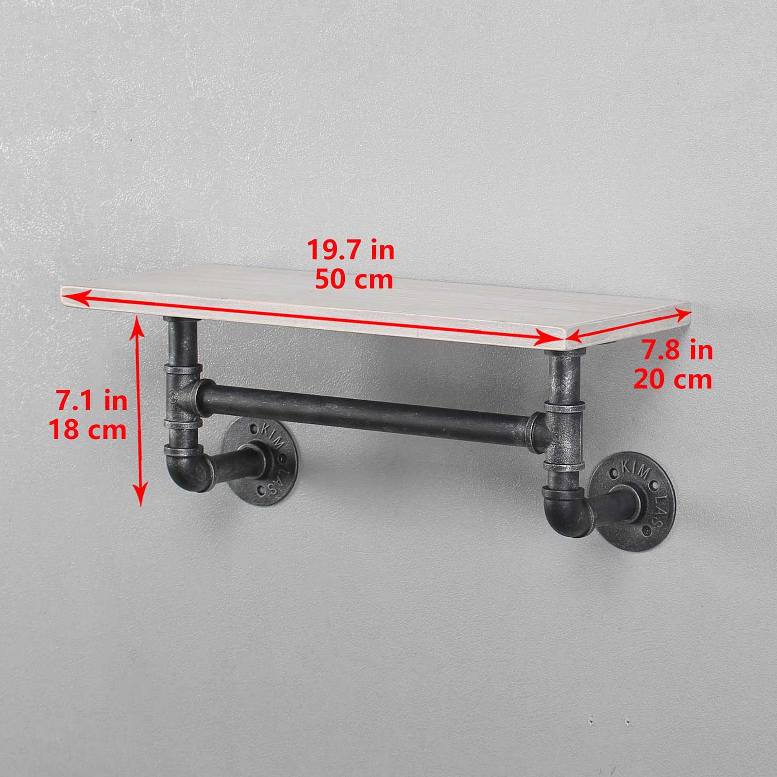 MBQQ Industrial Pipe Shelf Bathroom Shelves Wall Mounted,19.6in Rustic Wood Shelf with Towel Bar,1 Tier Farmhouse Towel Rack,Pipe Shelving Floating Shelves Towel Holder,Black & White