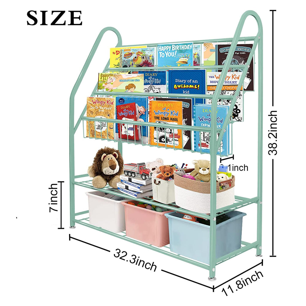 aboxoo Metal Kids Bookshelf Black Large Freestanding for Children Room 32 in Toy Organizer Large Stable Bookcase Bookstore Library Book Unit Storage Kids Bed Living Room