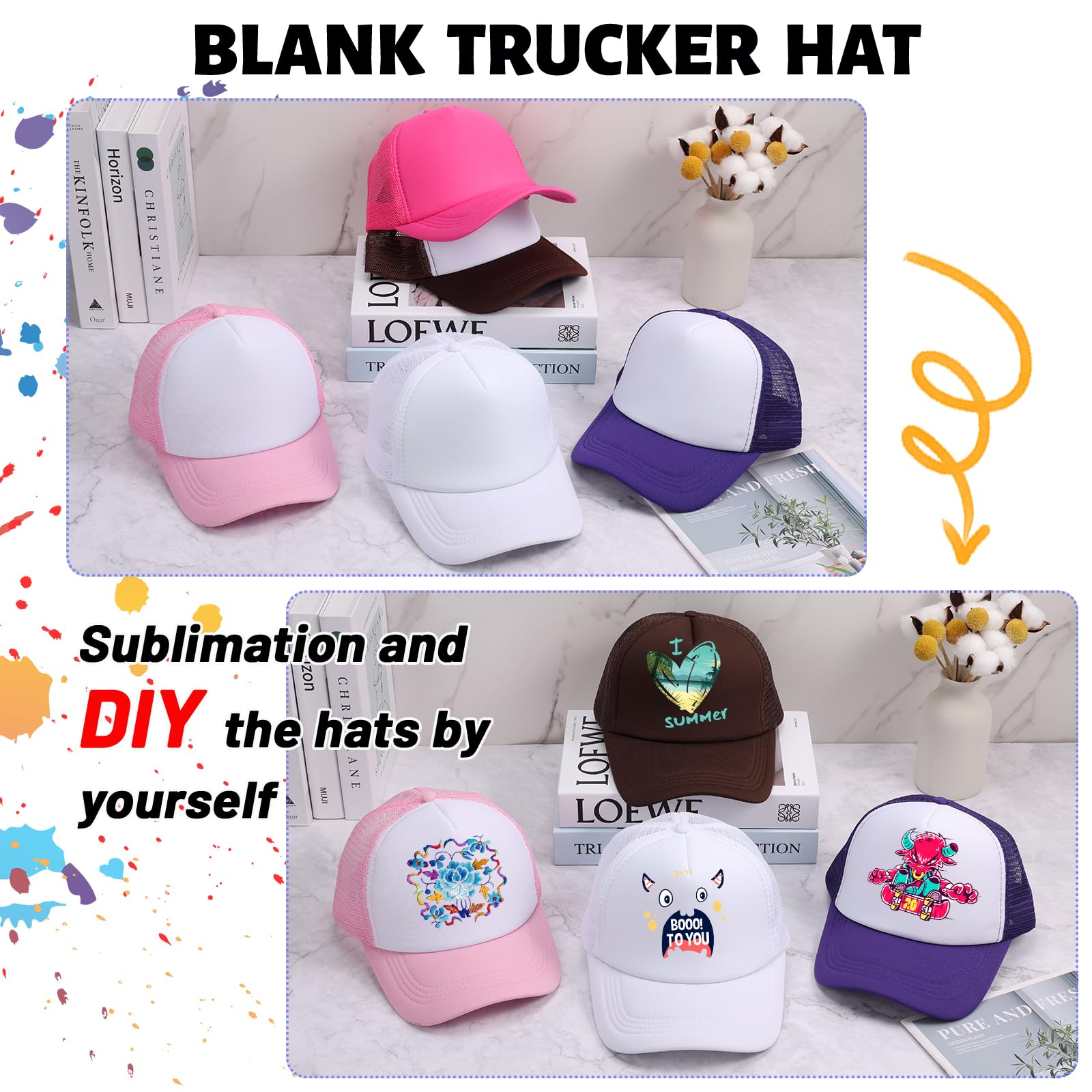 Ultrafun 10 Pack Trucker Hat Mesh Sublimation Blank Hats Adjustable Baseball Caps Hats for Men Women