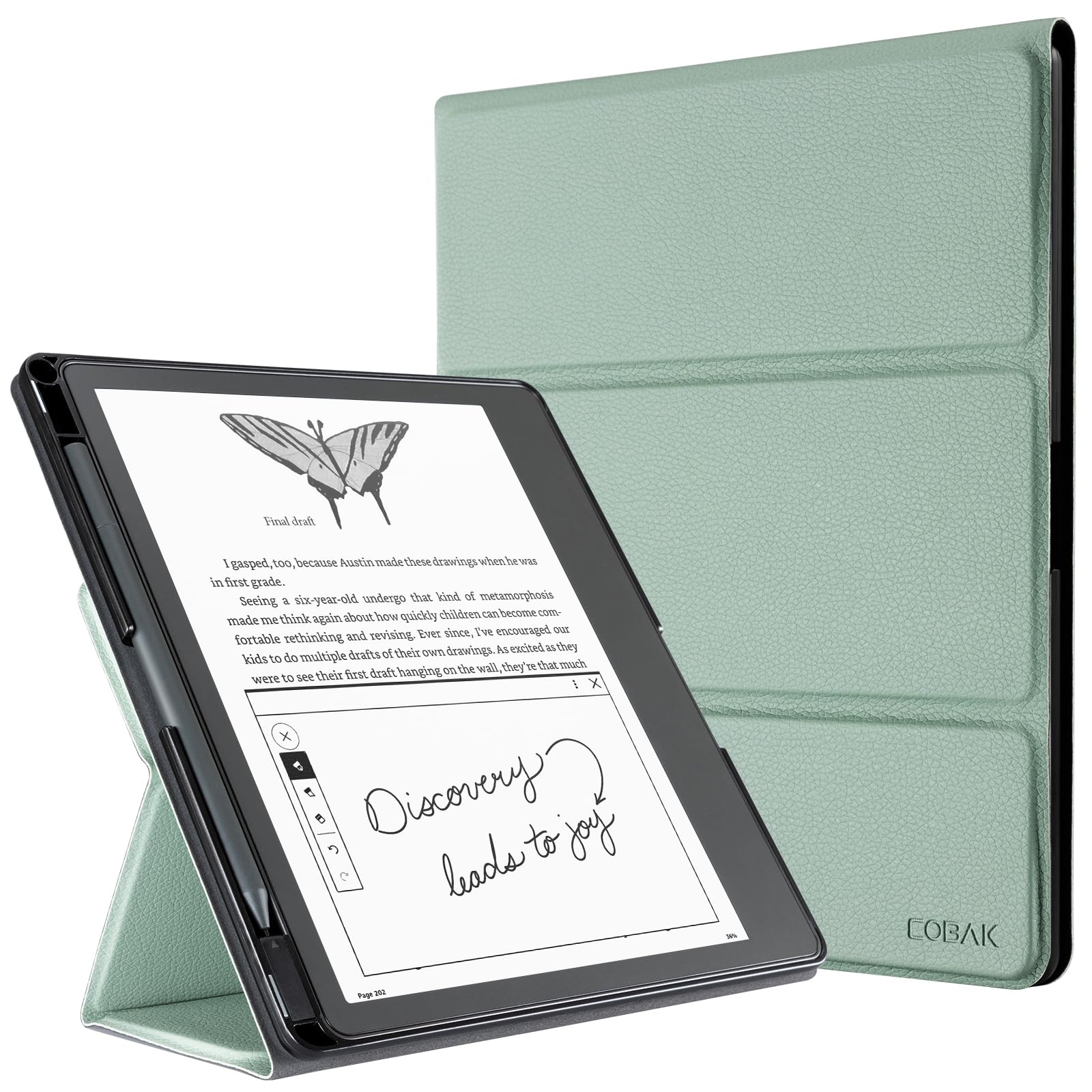 CoBak Stand Case for Kindle Scribe - Premium Folio Leather Cover with Pen Holder, Auto Sleep/Wake - Compatible with 10.2 Inch Kindle Scribe (2022/2024 Release)