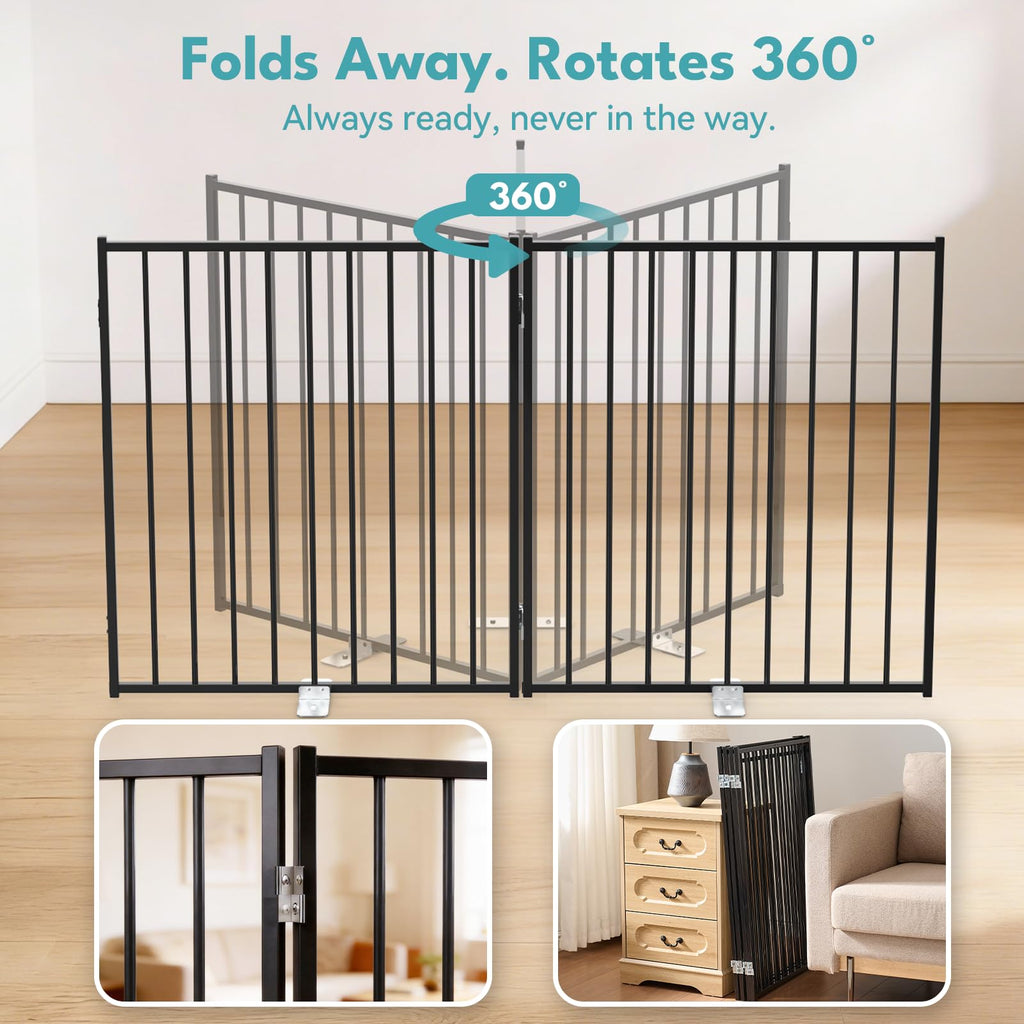 No Pawblems Free Standing Dog Gate, 30" Tall Foldable Dog Fence for Indoor, Up to 52 Inch Extra Wide Puppy Gate Extension for Stairs, Hallways, Doorways, Deck, Yard (White, 2 Panels)