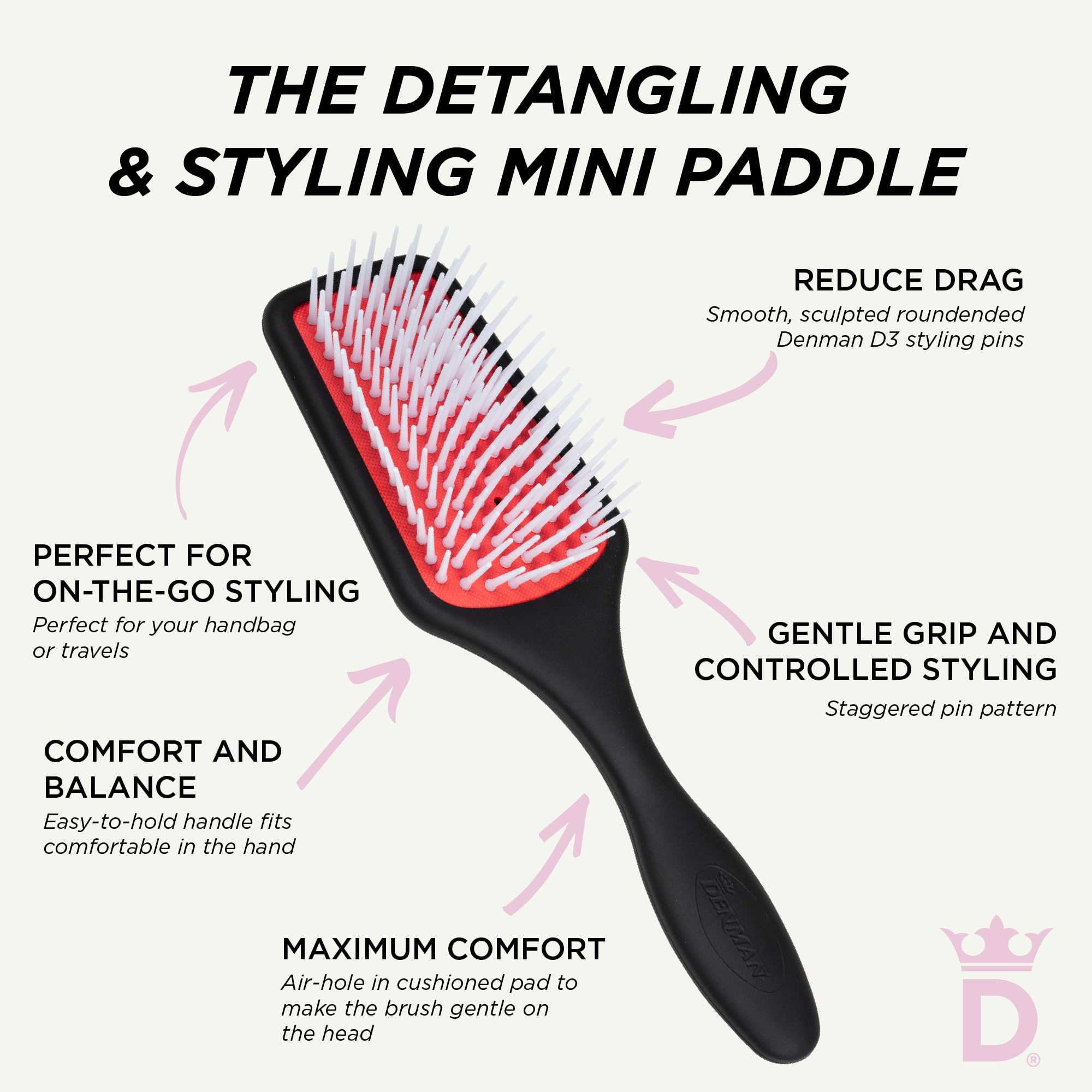 Denman Power Paddle Hair Brush for Quick and Convenient Detangling, Blow Drying and Styling - Combination of D3 Styling Pens & Paddle Brush - For Men and Women P038