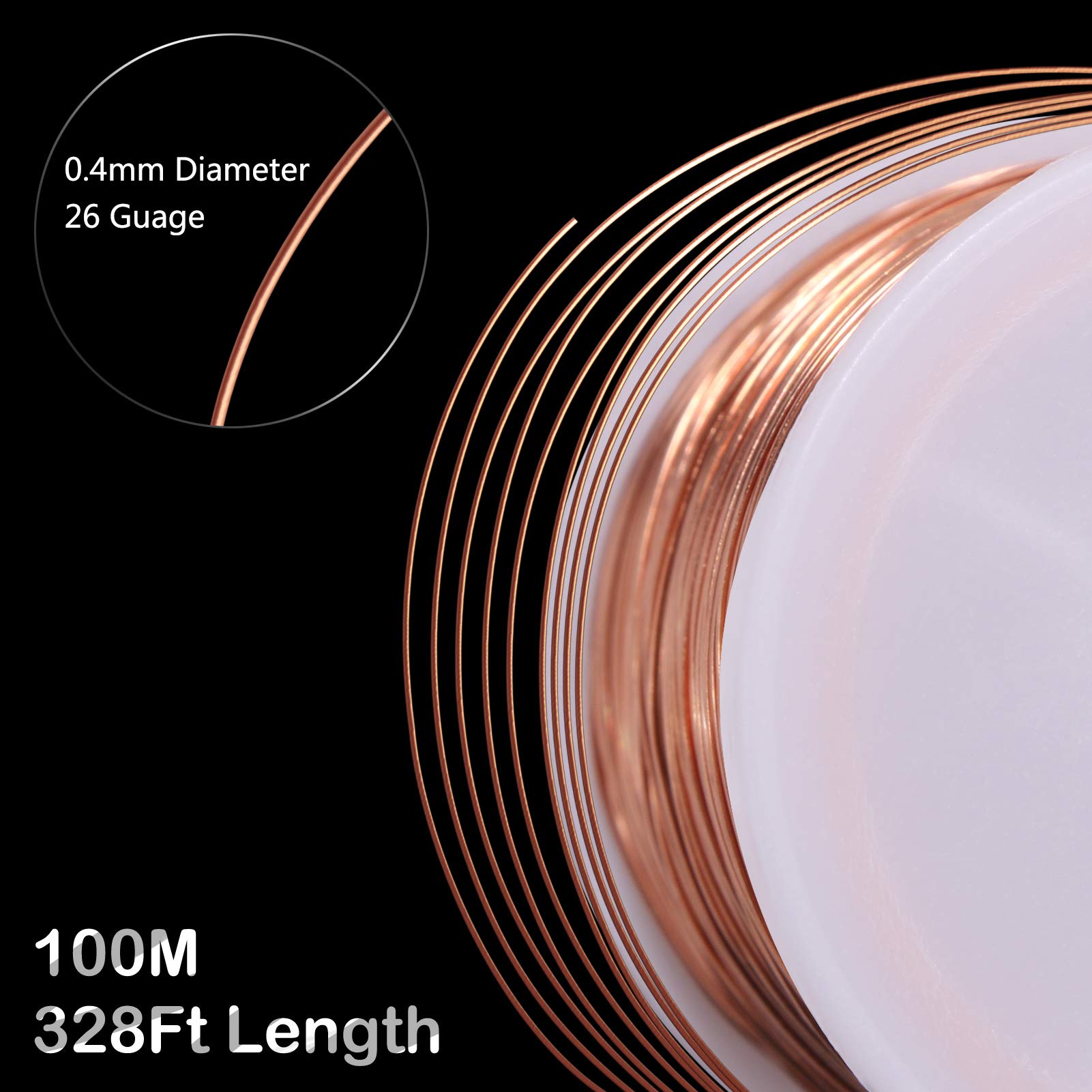 MIKIMIQI Jewelry Wire - 328Ft, 26 Gauge, Tarnish Resistant, Copper, 0.4mm X 100m (Gold)