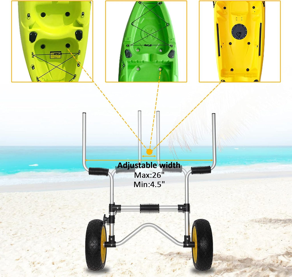 Bonnlo Kayak Car Foldable Aluminum Kayak Trailer with 10'' Solid Tires, Universal Kayaks Wheel Cart Dolly for Canoe, Paddle Board, Boat, Float Mats, Jon Boat