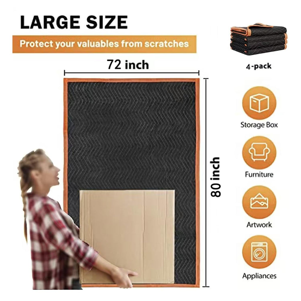 Large Moving Blankets 80 * 72in Heavy Duty Packing Blankets for Furniture Moving Shipping Wrapping Quilted Furniture Pads for Moving, Padded Mover Blankets
