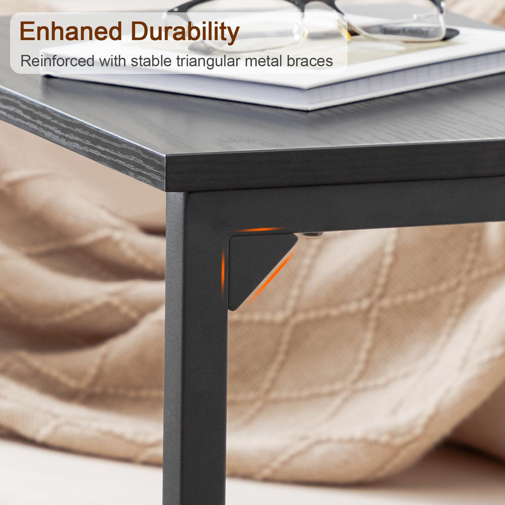 AMHANCIBLE C Shaped End Tables Set of 2, Couch Side Tables that Slide Under Sofa, Slim TV Trays for Living Room and Bedroom, Narrow Space Saving Laptop Workstation, Black, HET02BBK