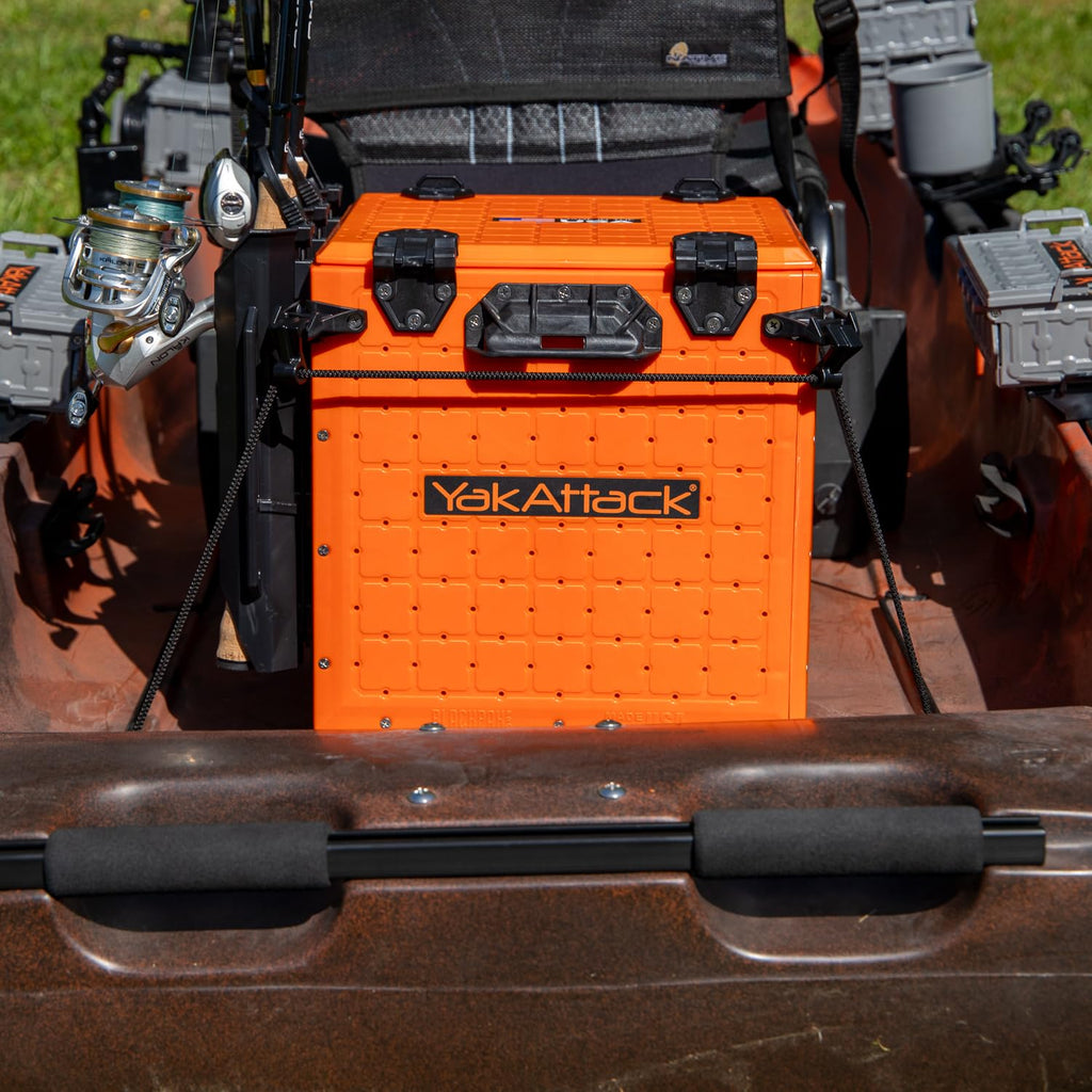 YakAttack BlackPak Pro 13" x 13" Fishing Crate with 3 Rod Holders - Battleship Grey | Compact Tackle Storage Box & Gear Organizer for Kayaks | Lightweight, Durable & Customizable Marine Accessory