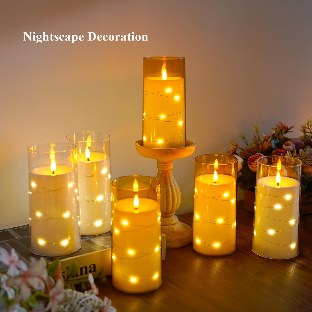Flickering Flameless Candles with Remote Timer, 6pcs LED Battery Operated Candles with Embedded String Lights Red, Same Size D3 H6